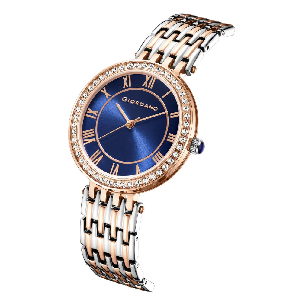Giordano Eleganza Collection Watch for Women with Stainless Steel Strap and Crystal Embellished Bezel, Roman Numerals-A2083-99 - Image 6