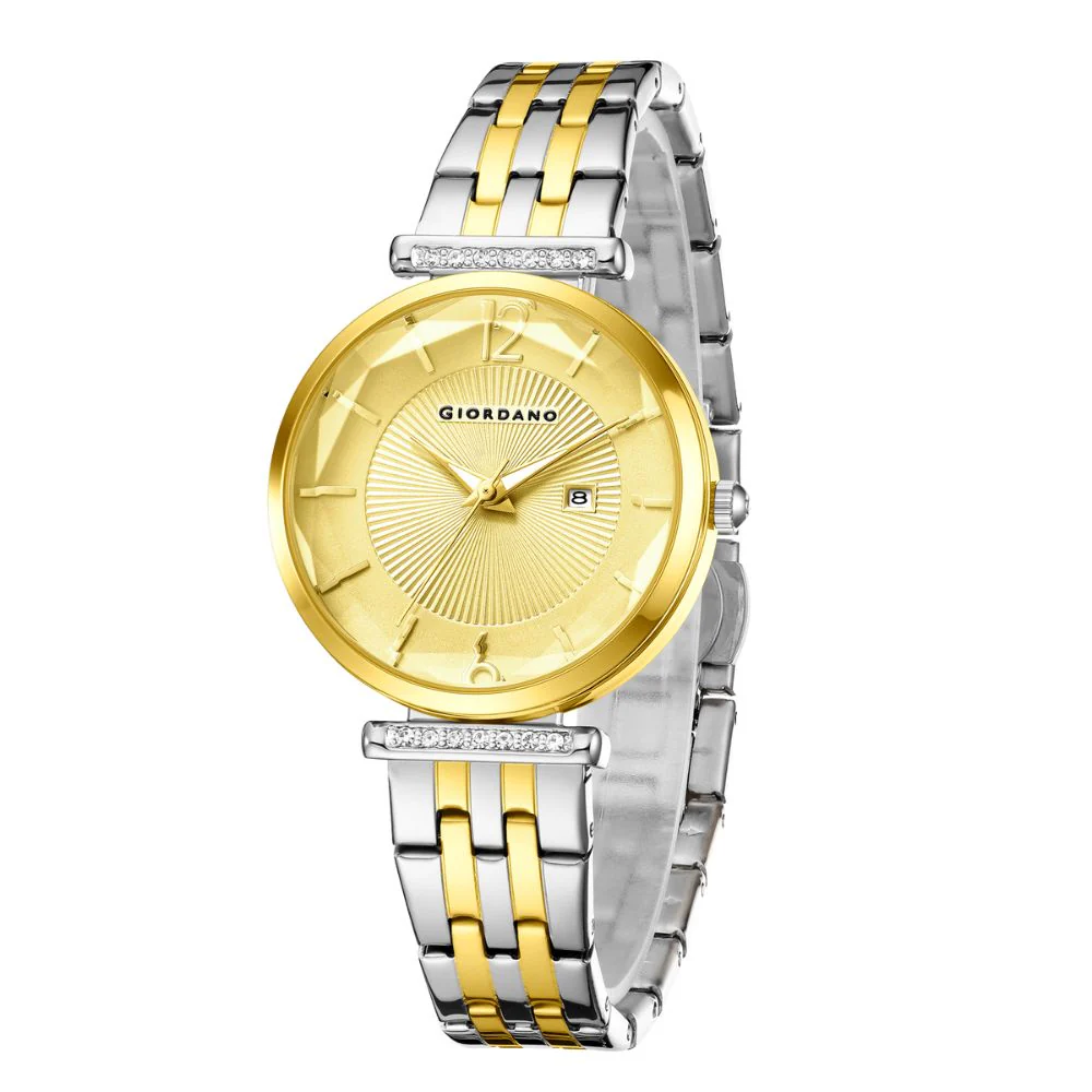 Giordano Exquisite Analog  Watch for Women with Round cut glass Textured Dial, Stainless Steel strap and date display | GZ-60111-11 - Image 4