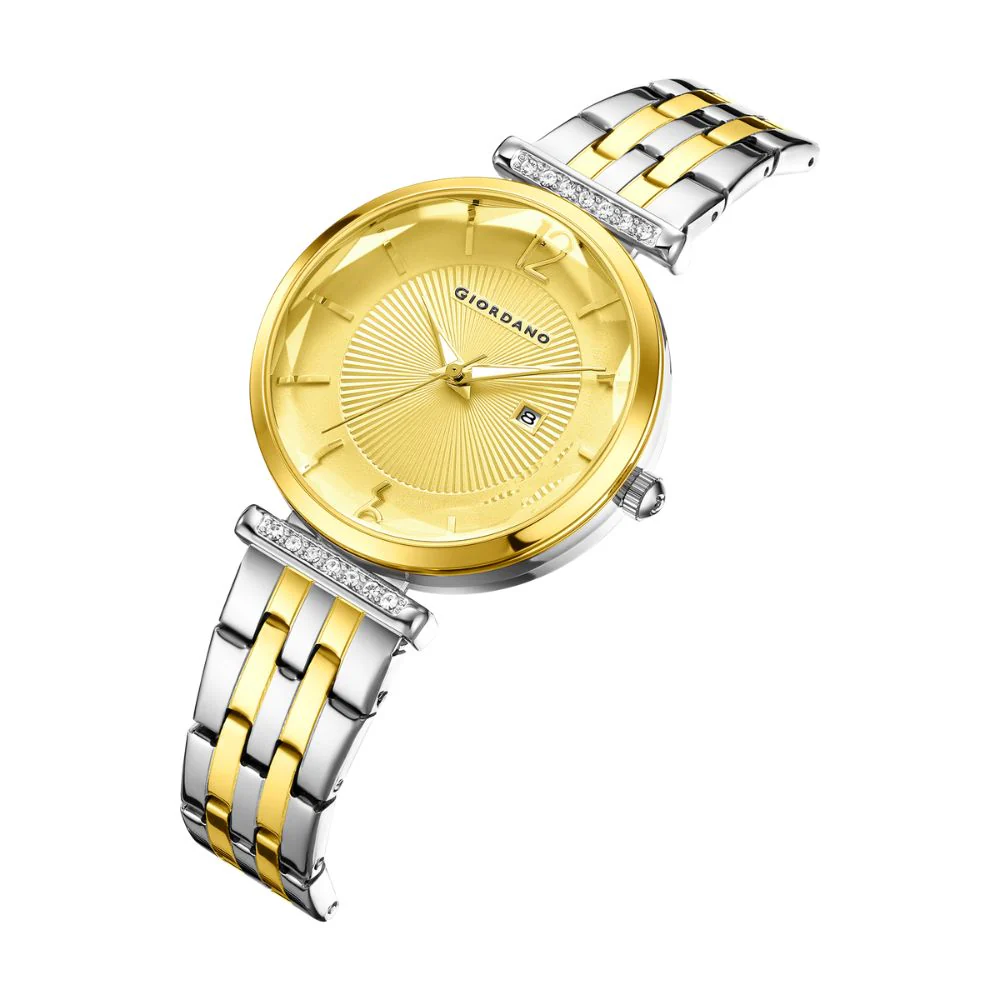 Giordano Exquisite Analog  Watch for Women with Round cut glass Textured Dial, Stainless Steel strap and date display | GZ-60111-11 - Image 5