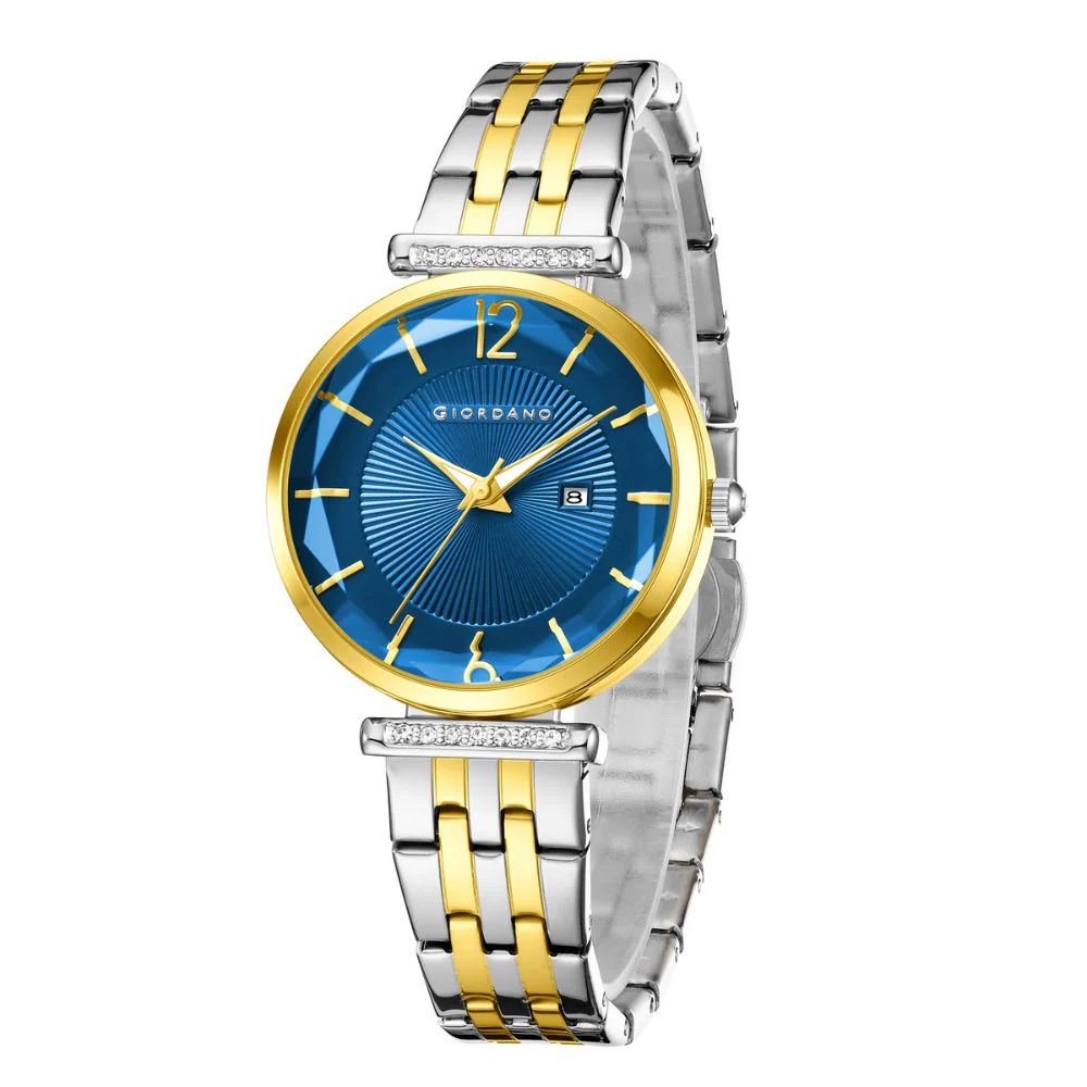 Giordano Exquisite Analog  Watch for Women with Round cut glass Textured Dial, Stainless Steel strap and date display | GZ-60111-22 - Image 4