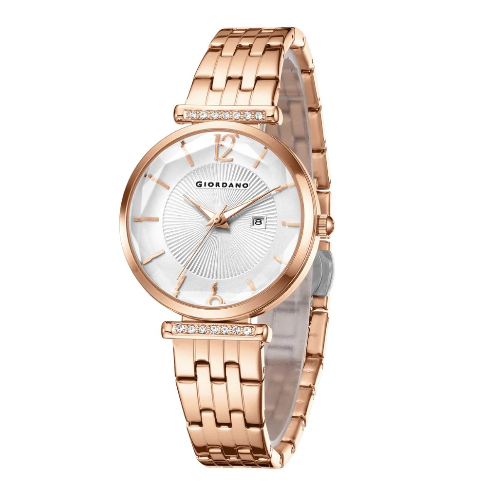 Giordano Exquisite Analog  Watch for Women with Round cut glass Textured Dial, Stainless Steel strap and date display | GZ-60111-33 - Image 4