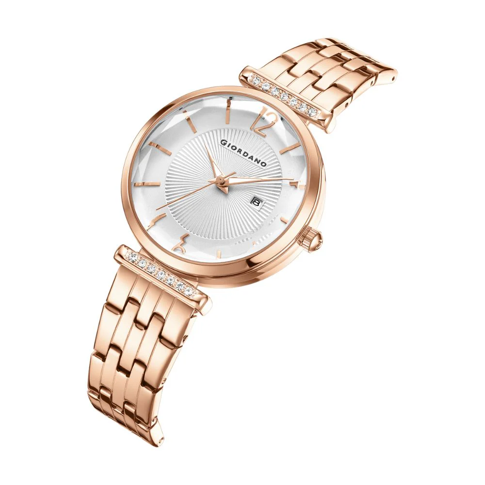Giordano Exquisite Analog  Watch for Women with Round cut glass Textured Dial, Stainless Steel strap and date display | GZ-60111-33 - Image 5