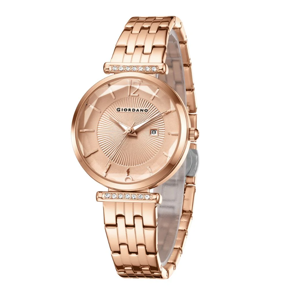 Giordano Exquisite Analog  Watch for Women with Round cut glass Textured Dial, Stainless Steel strap and date display | GZ-60111-44 - Image 4