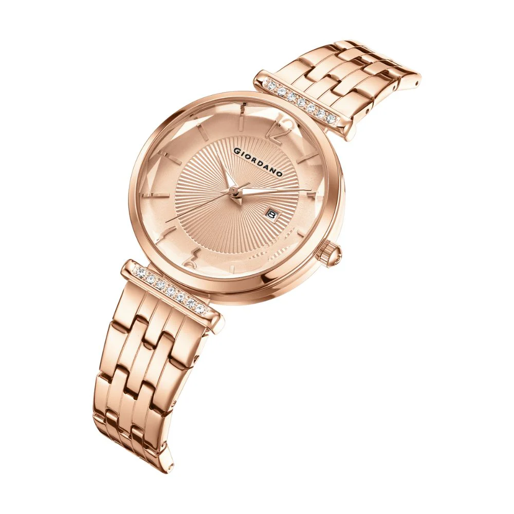 Giordano Exquisite Analog  Watch for Women with Round cut glass Textured Dial, Stainless Steel strap and date display | GZ-60111-44 - Image 5