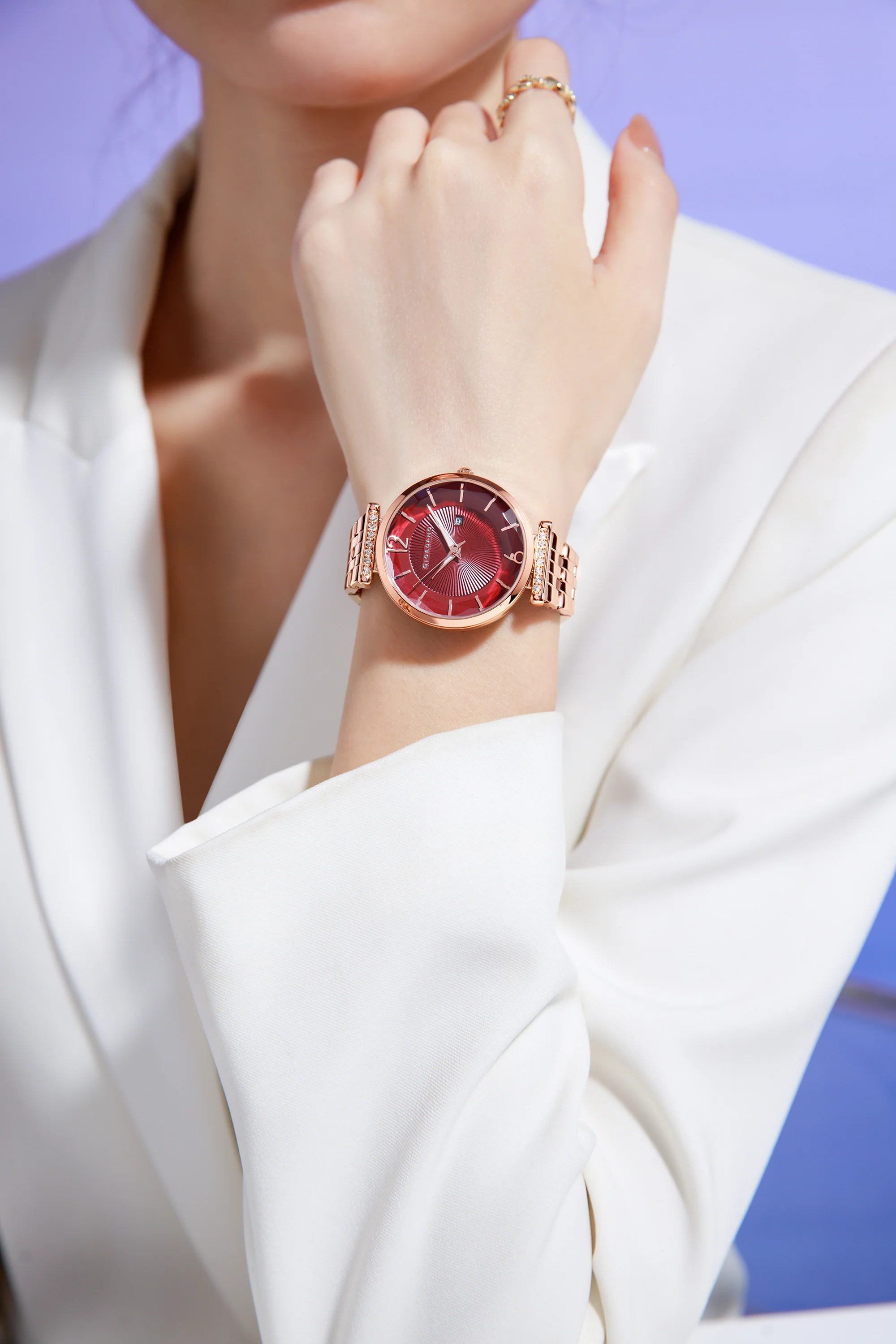 Giordano Exquisite Analog  Watch for Women with Round cut glass Textured Dial, Stainless Steel strap and date display | GZ-60111-55 - Image 2