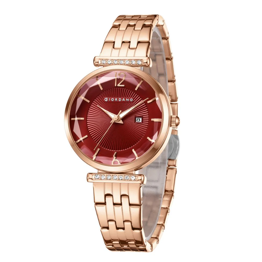 Giordano Exquisite Analog  Watch for Women with Round cut glass Textured Dial, Stainless Steel strap and date display | GZ-60111-55 - Image 4