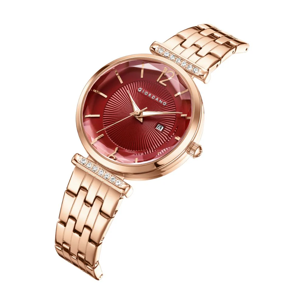 Giordano Exquisite Analog  Watch for Women with Round cut glass Textured Dial, Stainless Steel strap and date display | GZ-60111-55 - Image 5