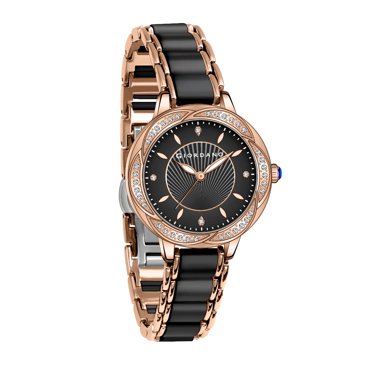 Giordano Flower Case Watch for Women with Crystal-Studded Bezel, Diamond Hour Markers & Dual Tone Stainless Strap | GZ-60095-11 - Image 10