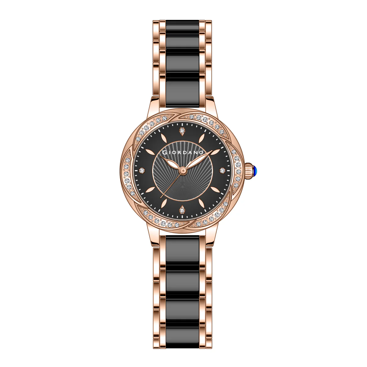 Giordano Flower Case Watch for Women with Crystal-Studded Bezel, Diamond Hour Markers & Dual Tone Stainless Strap | GZ-60095-11 - Image 8