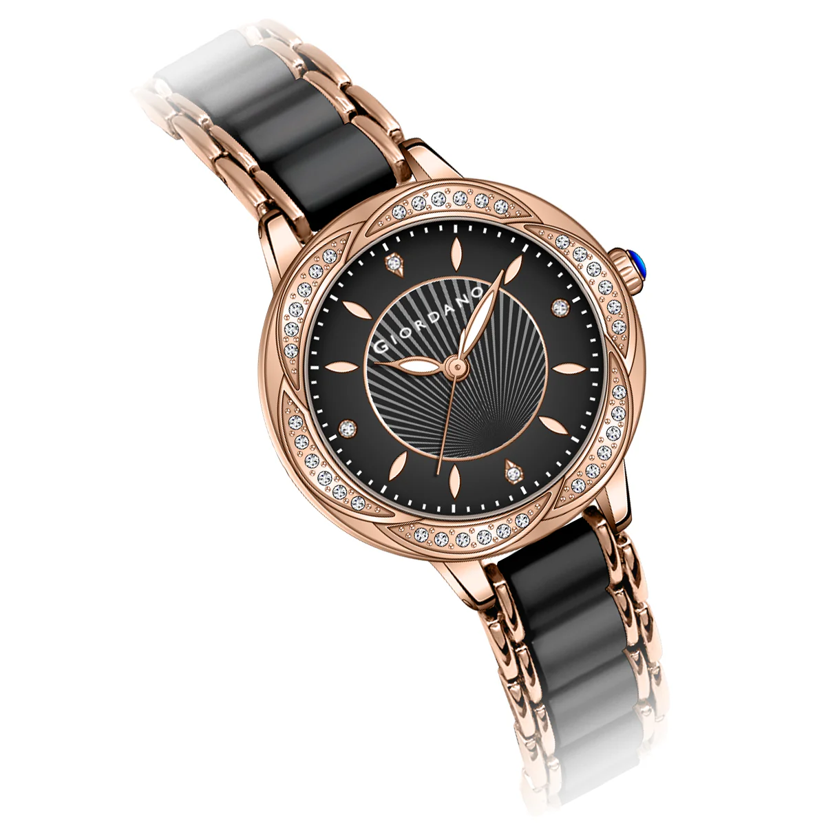 Giordano Flower Case Watch for Women with Crystal-Studded Bezel, Diamond Hour Markers & Dual Tone Stainless Strap | GZ-60095-11 - Image 9