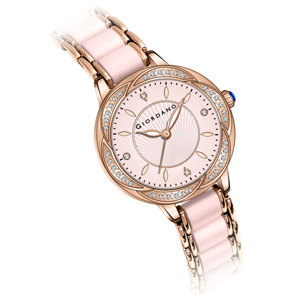 Giordano Flower Case Watch for Women with Crystal-Studded Bezel, Diamond Hour Markers & Dual Tone Stainless Strap | GZ-60095-22 - Image 10