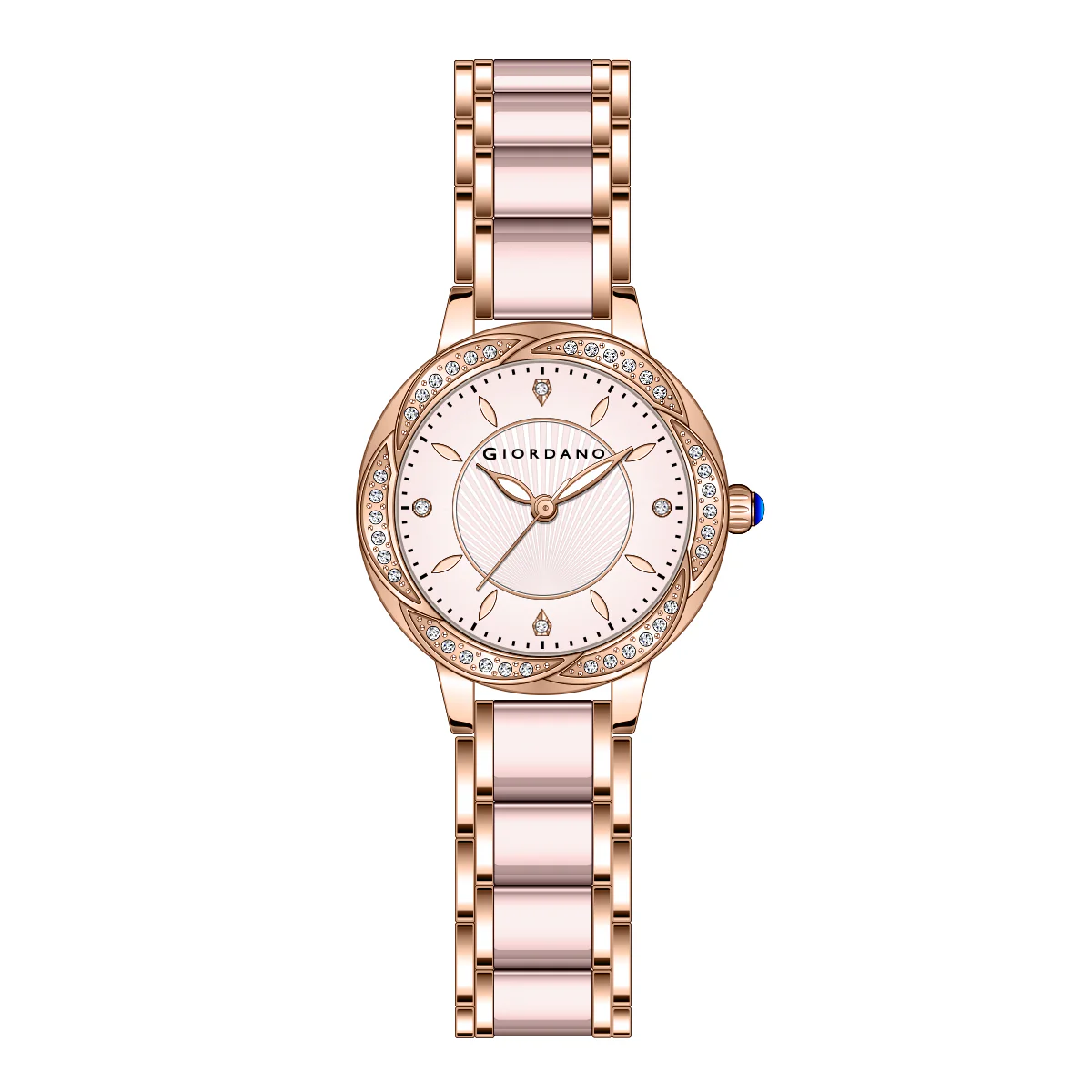 Giordano Flower Case Watch for Women with Crystal-Studded Bezel, Diamond Hour Markers & Dual Tone Stainless Strap | GZ-60095-22 - Image 11