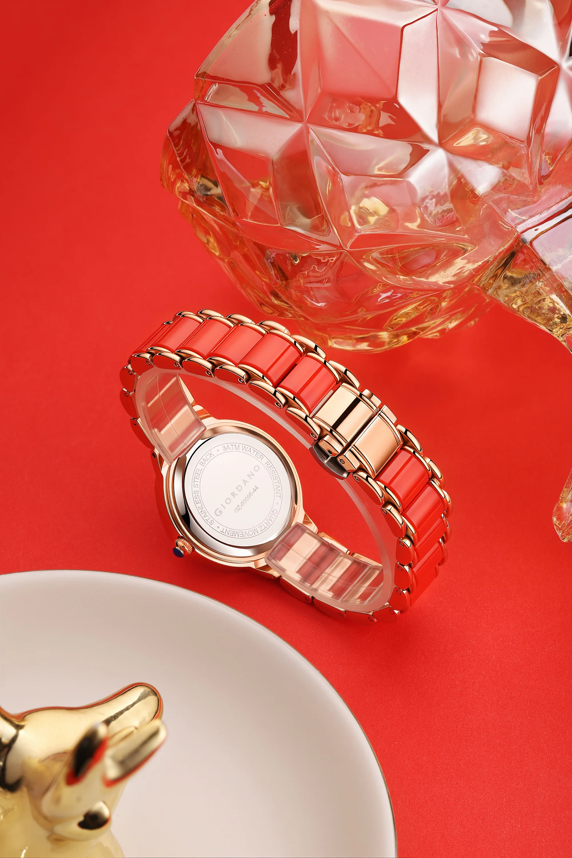 Giordano Flower Case Watch for Women with Crystal-Studded Bezel, Diamond Hour Markers & Dual Tone Stainless Strap - GZ-60095-44 - Image 4