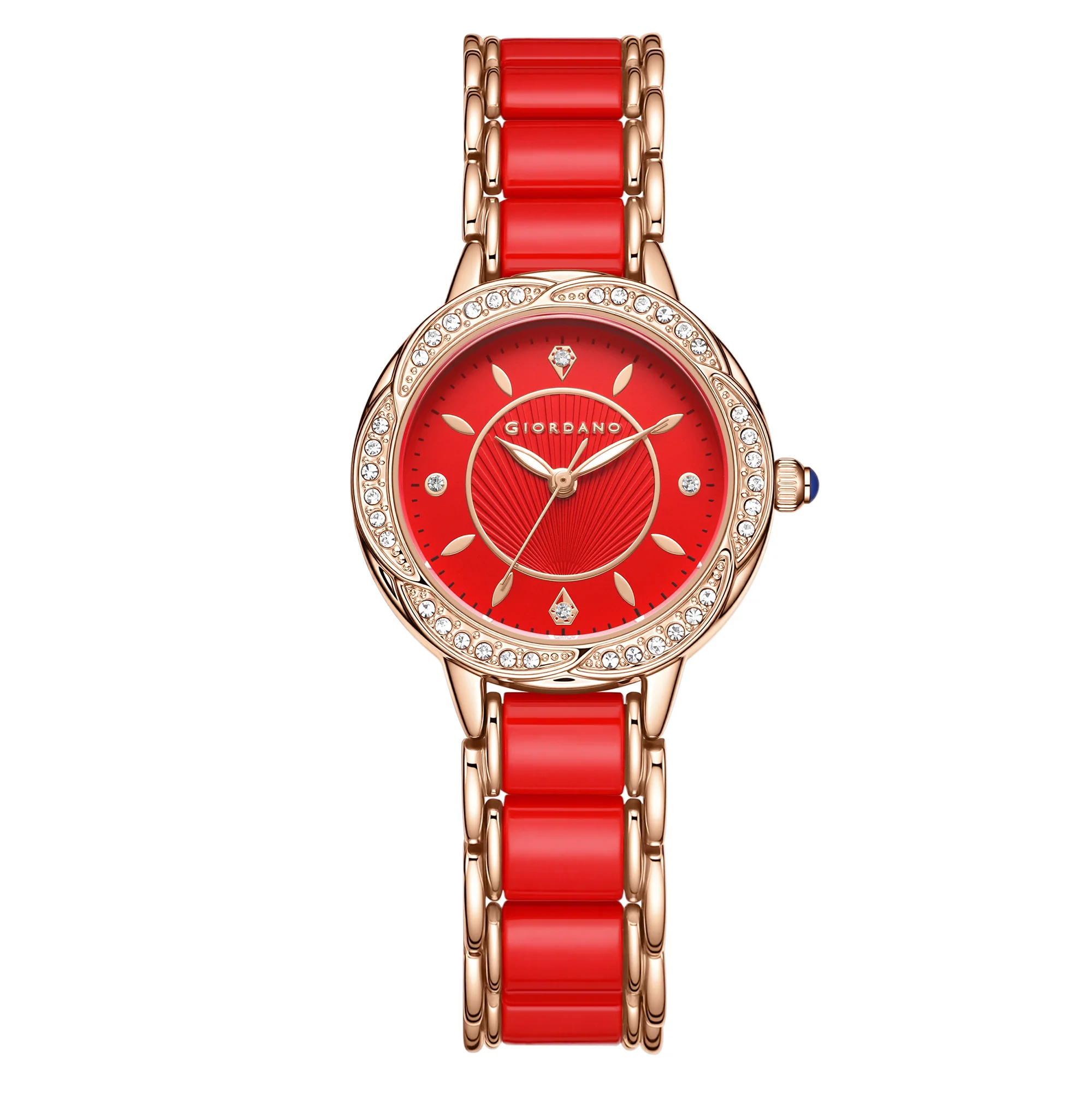 Giordano Flower Case Watch for Women with Crystal-Studded Bezel, Diamond Hour Markers & Dual Tone Stainless Strap - GZ-60095-44 - Image 5