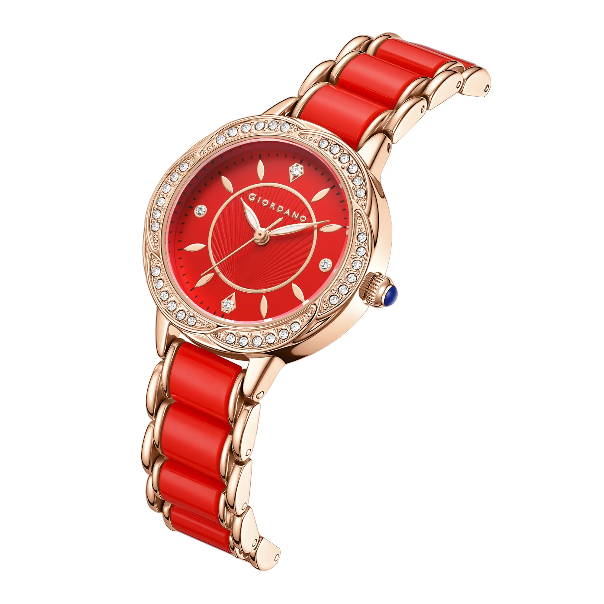 Giordano Flower Case Watch for Women with Crystal-Studded Bezel, Diamond Hour Markers & Dual Tone Stainless Strap - GZ-60095-44 - Image 6