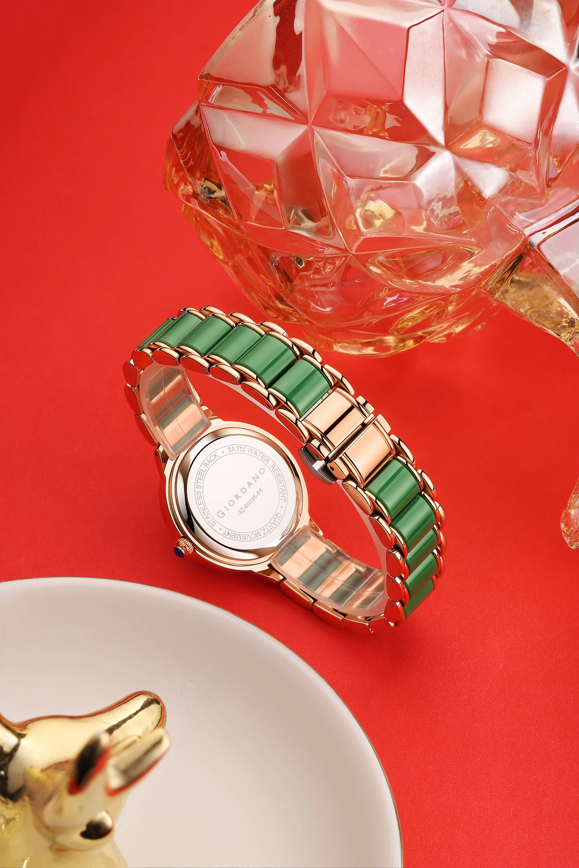 Giordano Flower Case Watch for Women with Crystal-Studded Bezel, Diamond Hour Markers & Dual Tone Stainless Strap - GZ-60095-55 - Image 4