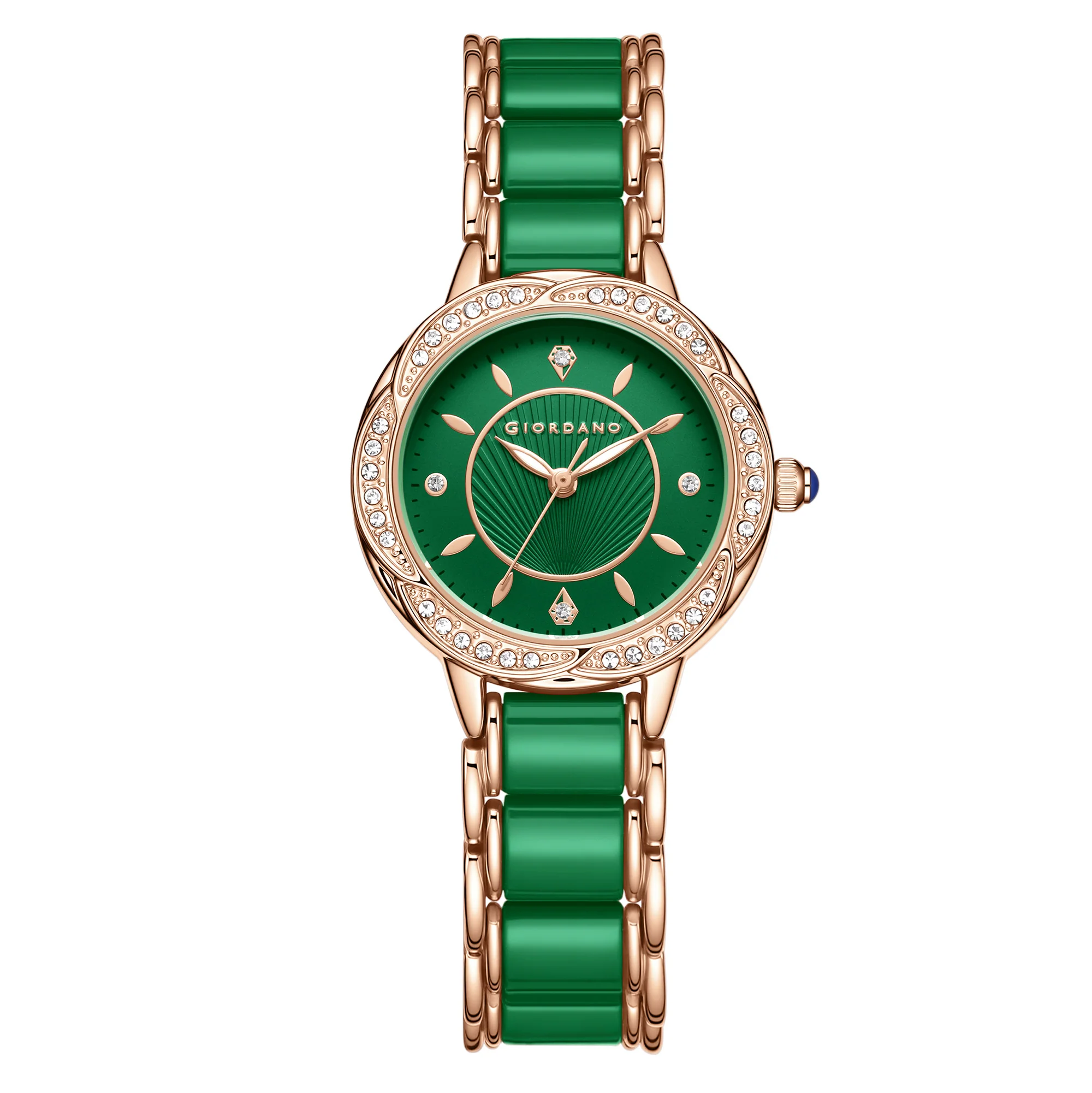 Giordano Flower Case Watch for Women with Crystal-Studded Bezel, Diamond Hour Markers & Dual Tone Stainless Strap - GZ-60095-55 - Image 5