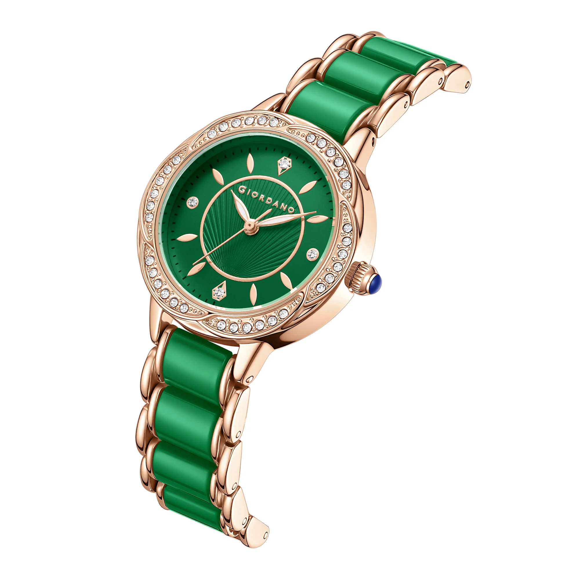 Giordano Flower Case Watch for Women with Crystal-Studded Bezel, Diamond Hour Markers & Dual Tone Stainless Strap - GZ-60095-55 - Image 6