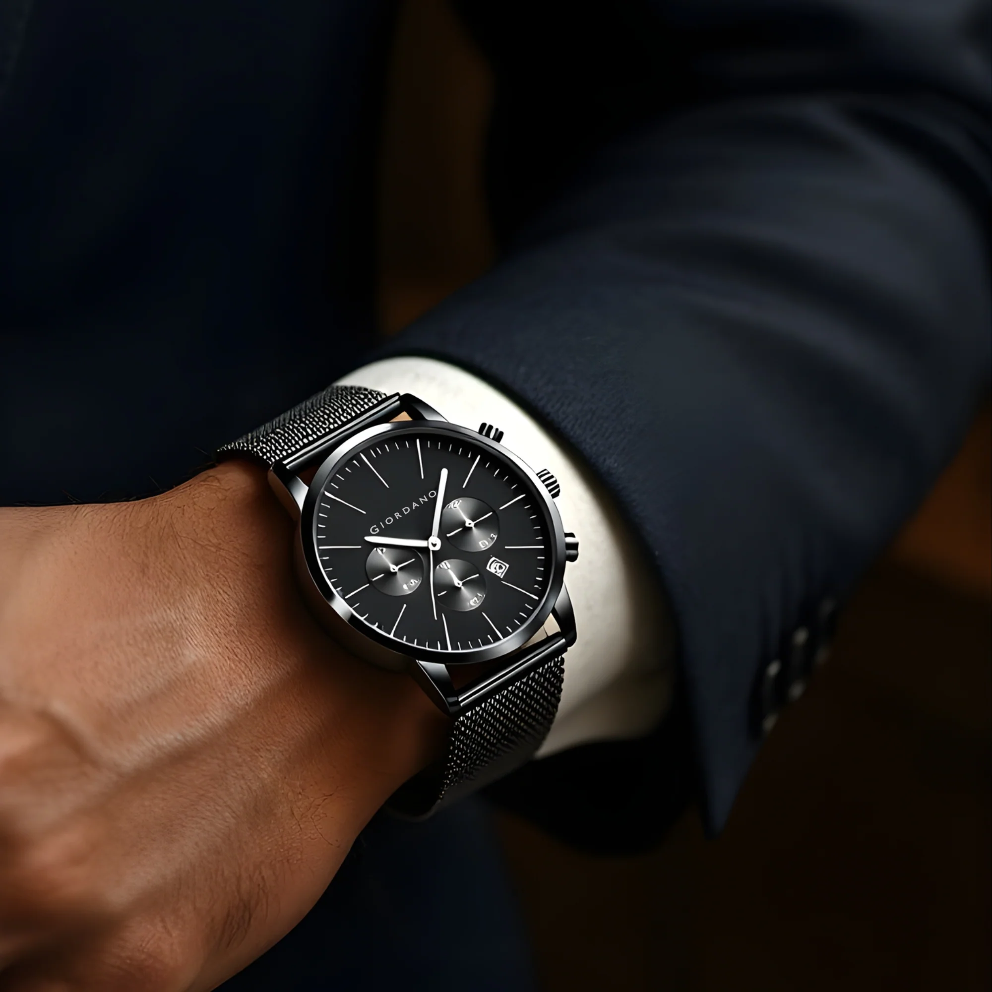 GIORDANO Formal Chronograph Watch for Men with Round Dial, Mesh Metal Strap, and Date Display - GZ-50183-11 - Image 2