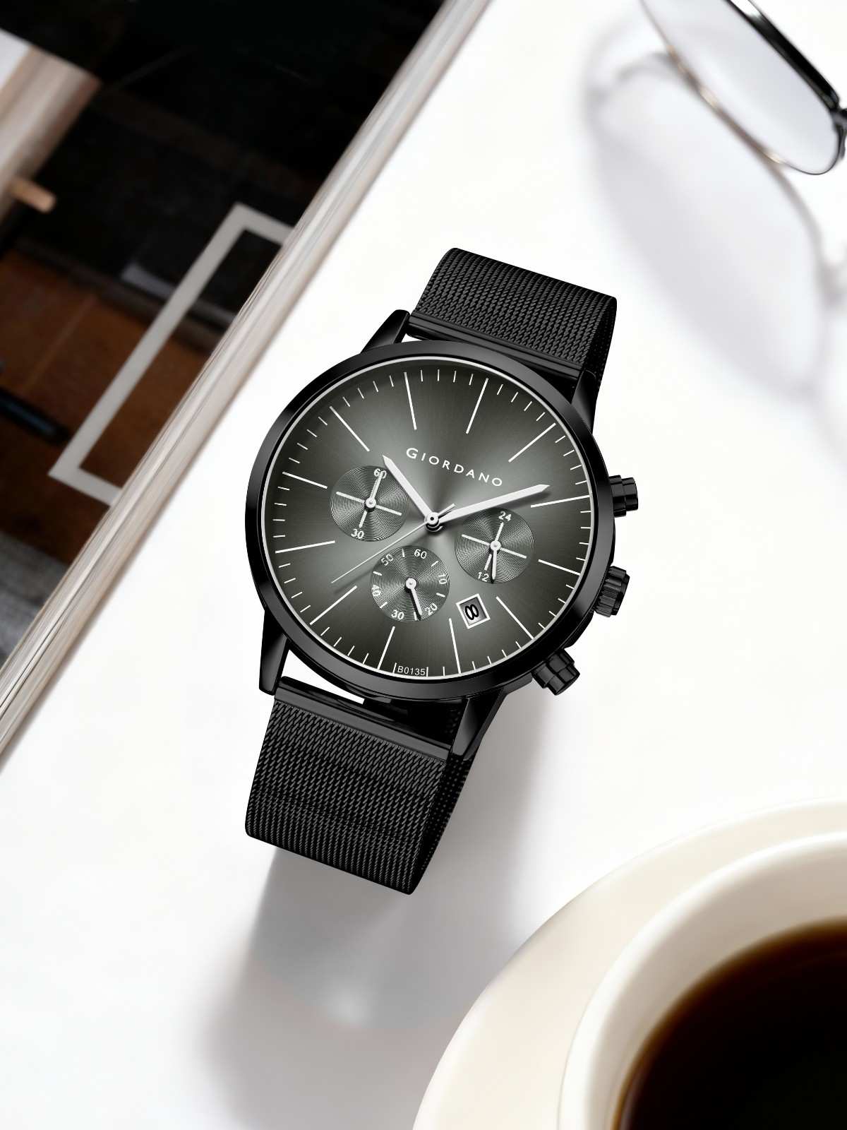 GIORDANO Formal Chronograph Watch for Men with Round Dial, Mesh Metal Strap, and Date Display - GZ-50183-11 - Image 3