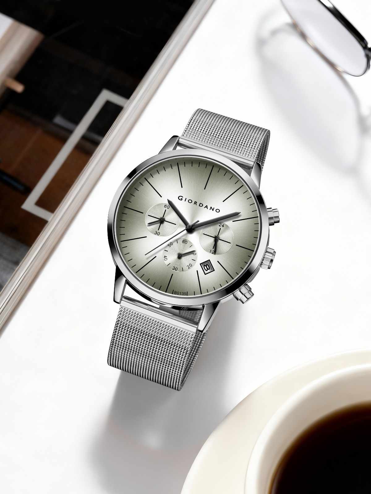GIORDANO Formal Chronograph Watch for Men with Round Dial, Mesh Metal Strap, and Date Display - GZ-50183-22 - Image 4