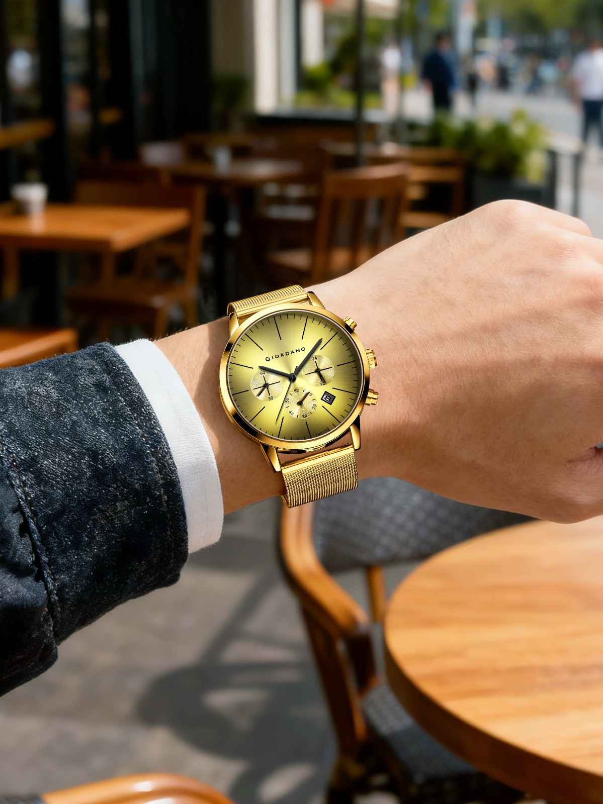 GIORDANO Formal Chronograph Watch for Men with Round Dial, Mesh Metal Strap, and Date Display - GZ-50183-33 - Image 2