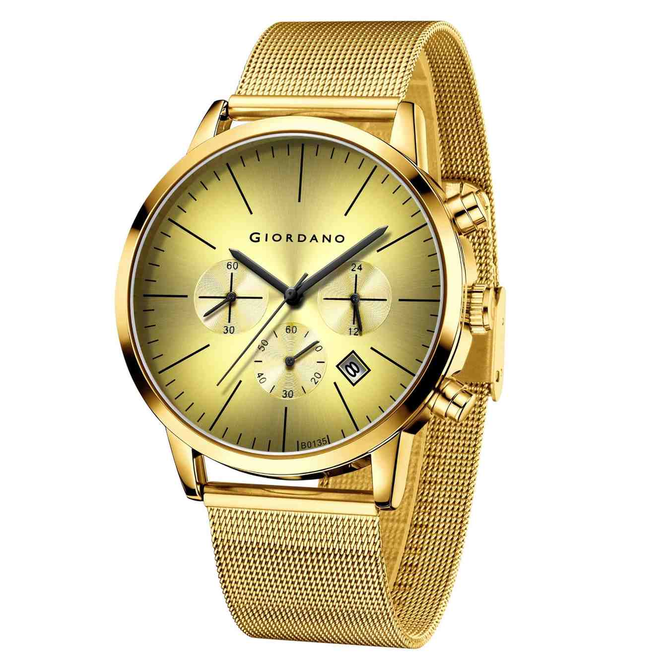GIORDANO Formal Chronograph Watch for Men with Round Dial, Mesh Metal Strap, and Date Display - GZ-50183-33 - Image 6