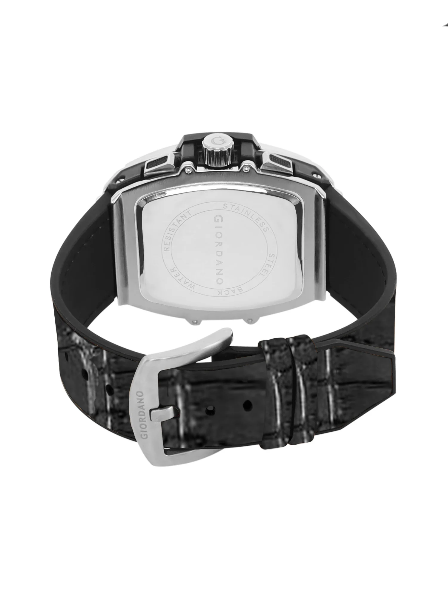 Giordano Terminator Grey Leather Multifunction Watch for men - with Day, Date, and 24-Hour Sub-Dials | Water Resistant Square Dial Unique Design Wrist Watch for Man | GZ-50098-07 - Image 8