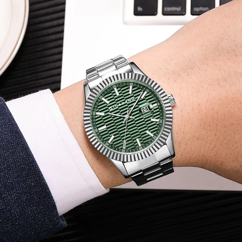 Giordano Luxurious Analog Formal Watch for Men - Textured dial with Date Magnifier Glass and Solid Stainless Steel Strap | GZ-50115-44 - Image 2