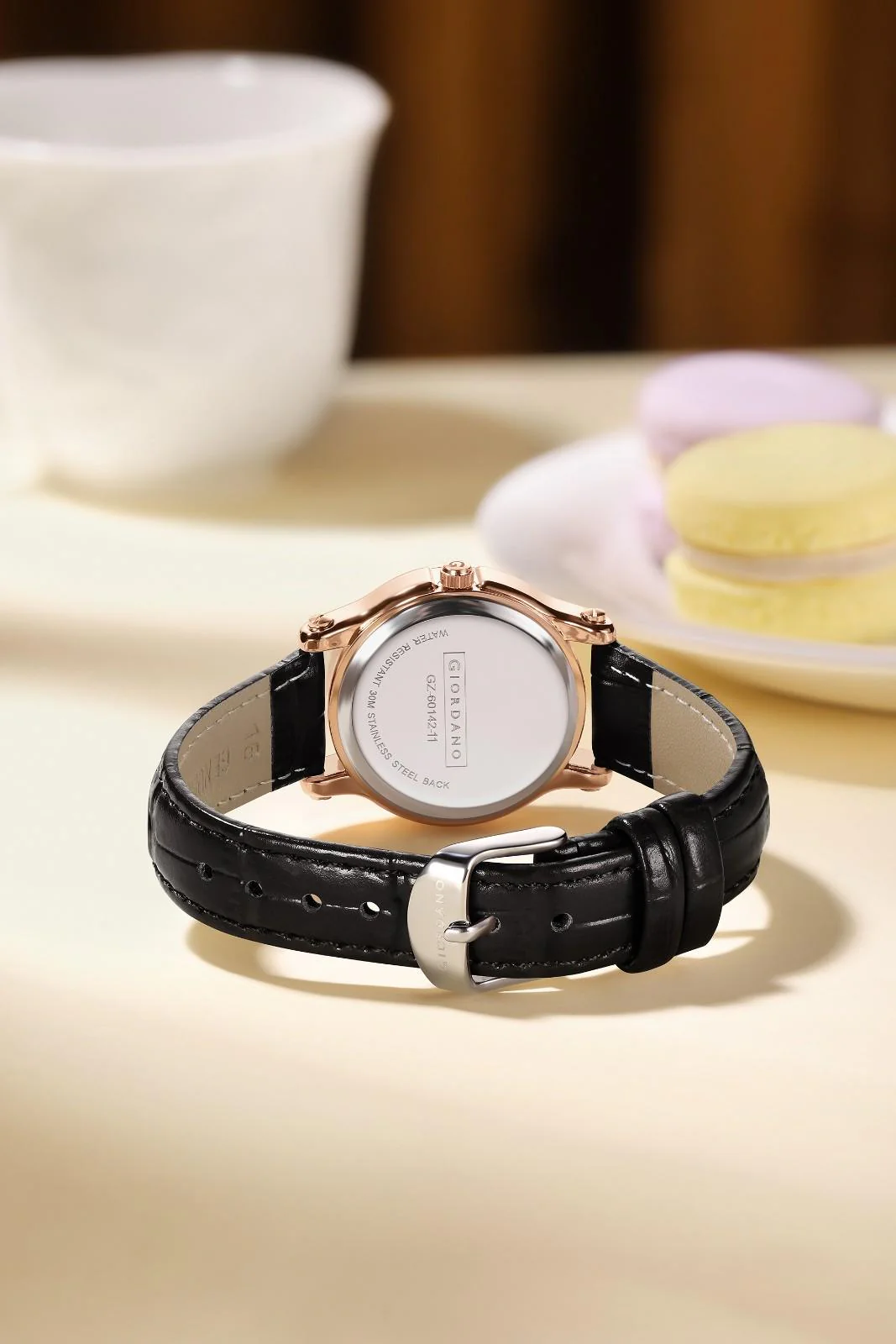 Giordano Luxury Analog Quartz Watch for Women – Rose Gold Case, Roman Numerals, Crystal-Studded Dial, Leather Strap – Elegant Timepiece - GZ-60142-11 - Image 4