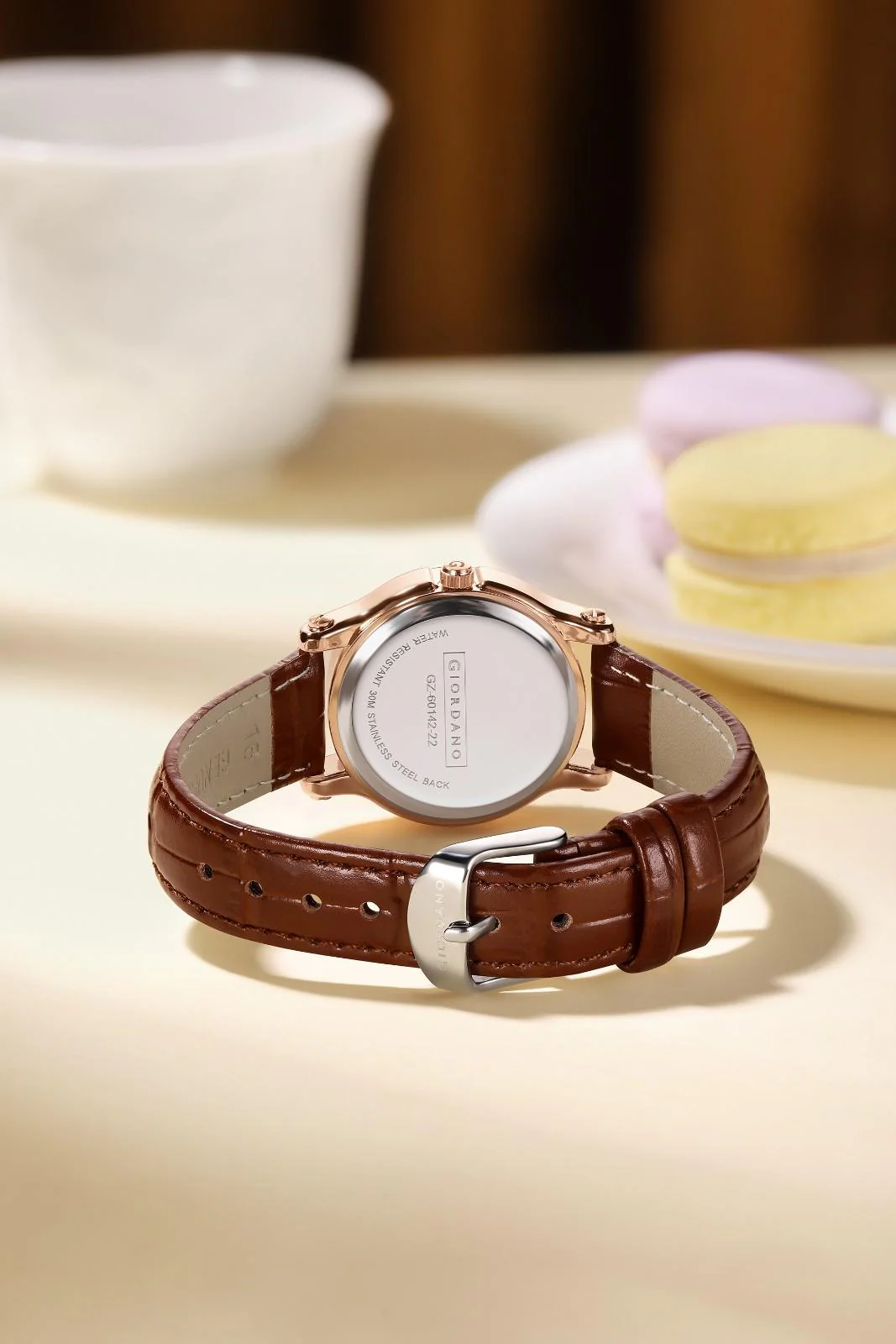 Giordano Luxury Analog Quartz Watch for Women – Rose Gold Case, Roman Numerals, Crystal-Studded Dial, Leather Strap – Elegant Timepiece - GZ-60142-22 - Image 5