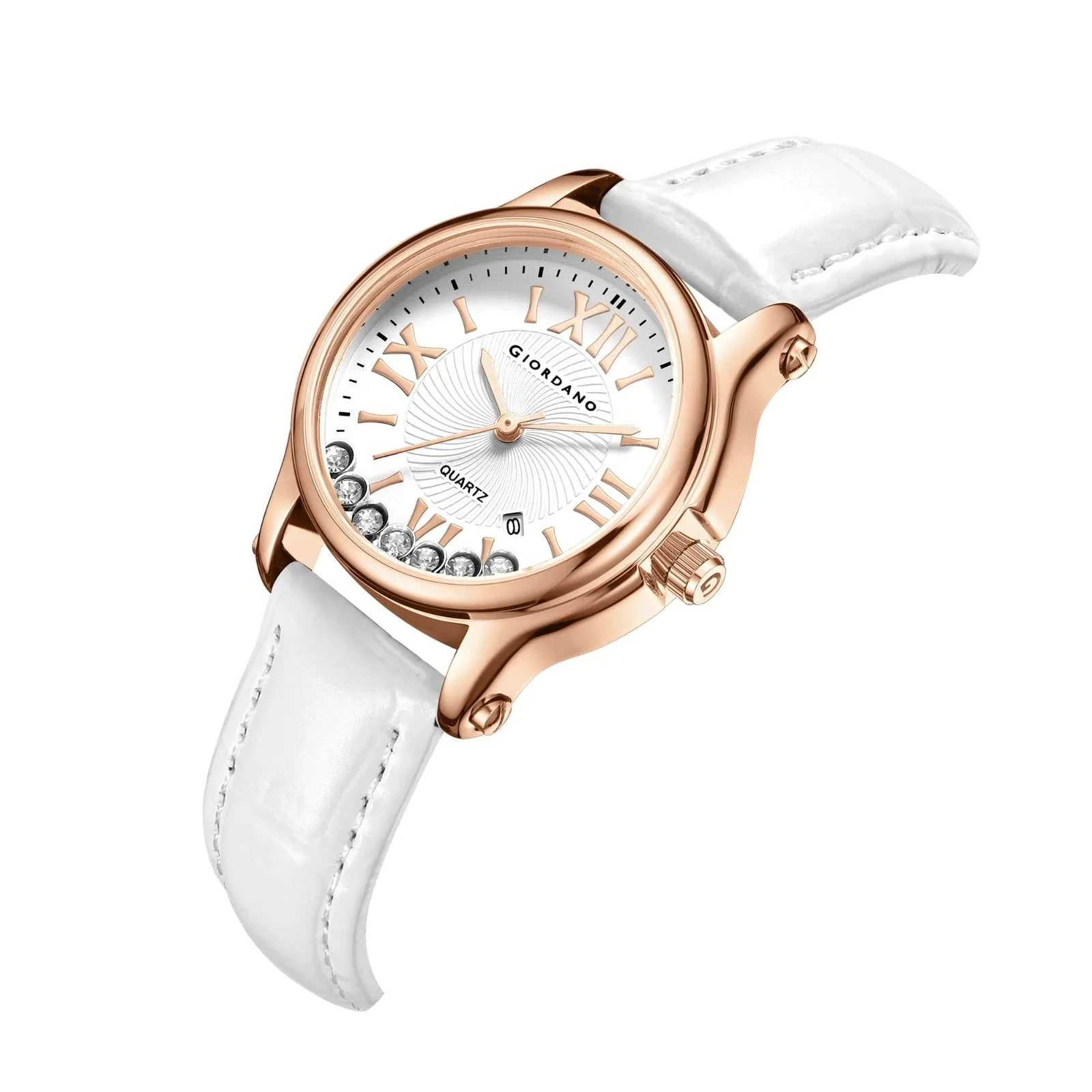 Giordano Luxury Analog Quartz Watch for Women – Rose Gold Case, Roman Numerals, Crystal-Studded Dial, Leather Strap – Elegant Timepiece - GZ-60142-33 - Image 5