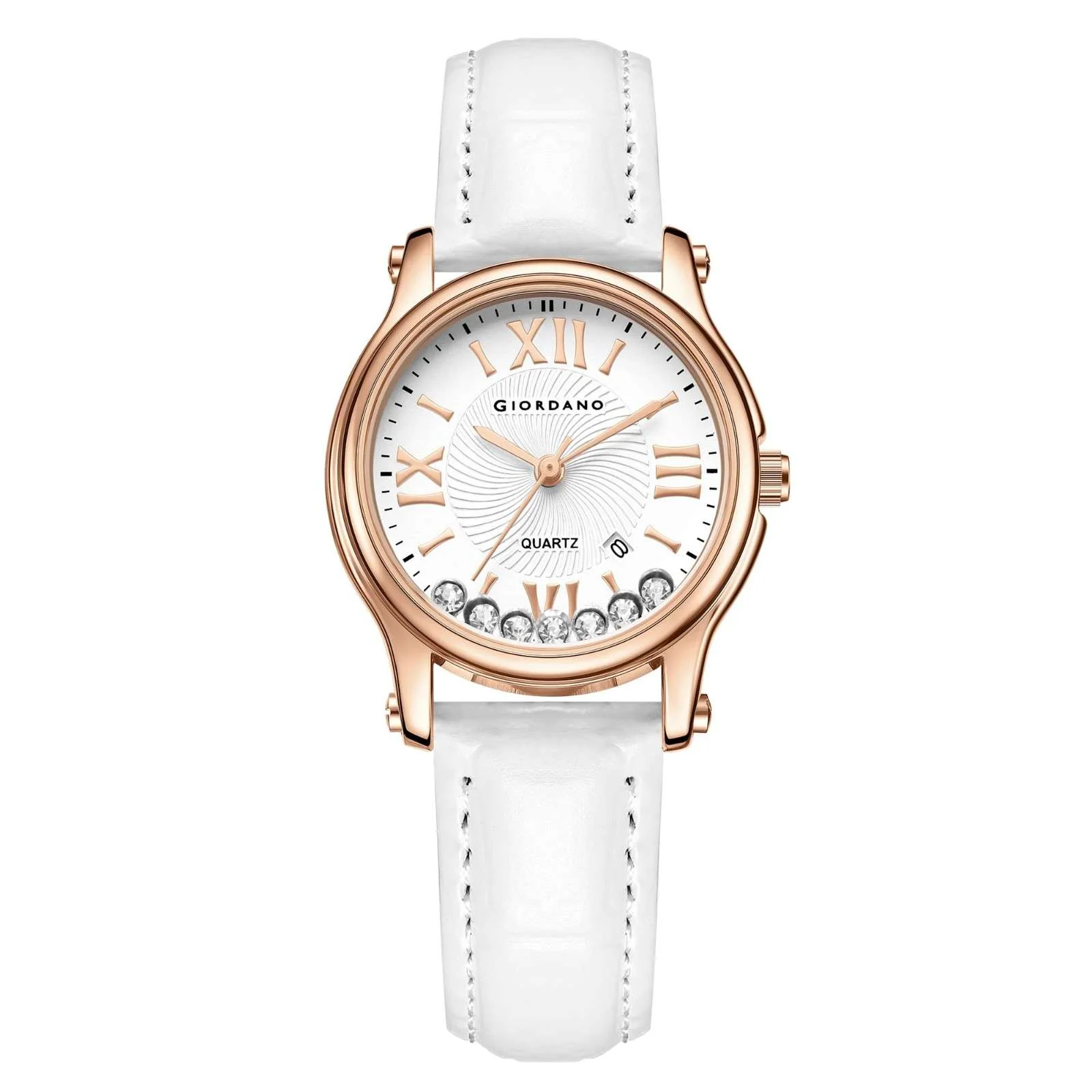 Giordano Luxury Analog Quartz Watch for Women – Rose Gold Case, Roman Numerals, Crystal-Studded Dial, Leather Strap – Elegant Timepiece - GZ-60142-33 - Image 6