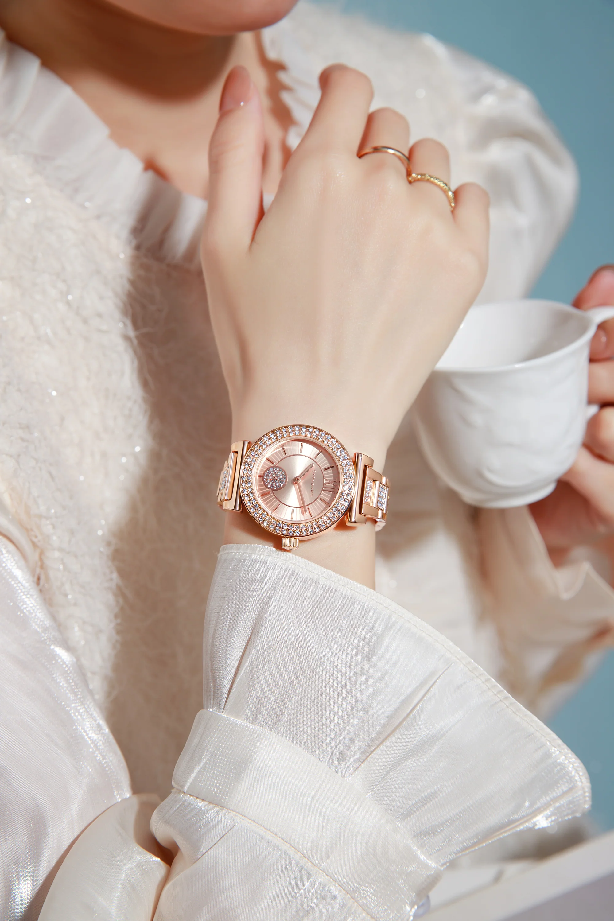 Giordano Luxury Analog Watch for Women - Elegant Crystal Design with sub dial and Diamond Studed statinless Steel Strap | GZ-60086-11 - Image 2