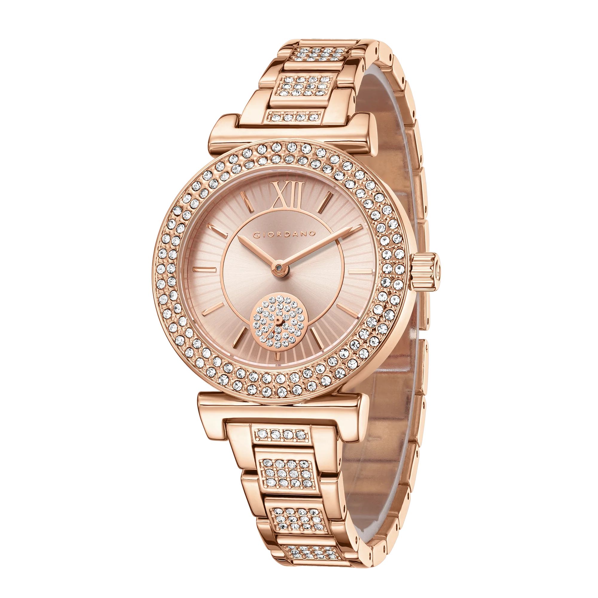 Giordano Luxury Analog Watch for Women - Elegant Crystal Design with sub dial and Diamond Studed statinless Steel Strap | GZ-60086-11 - Image 6