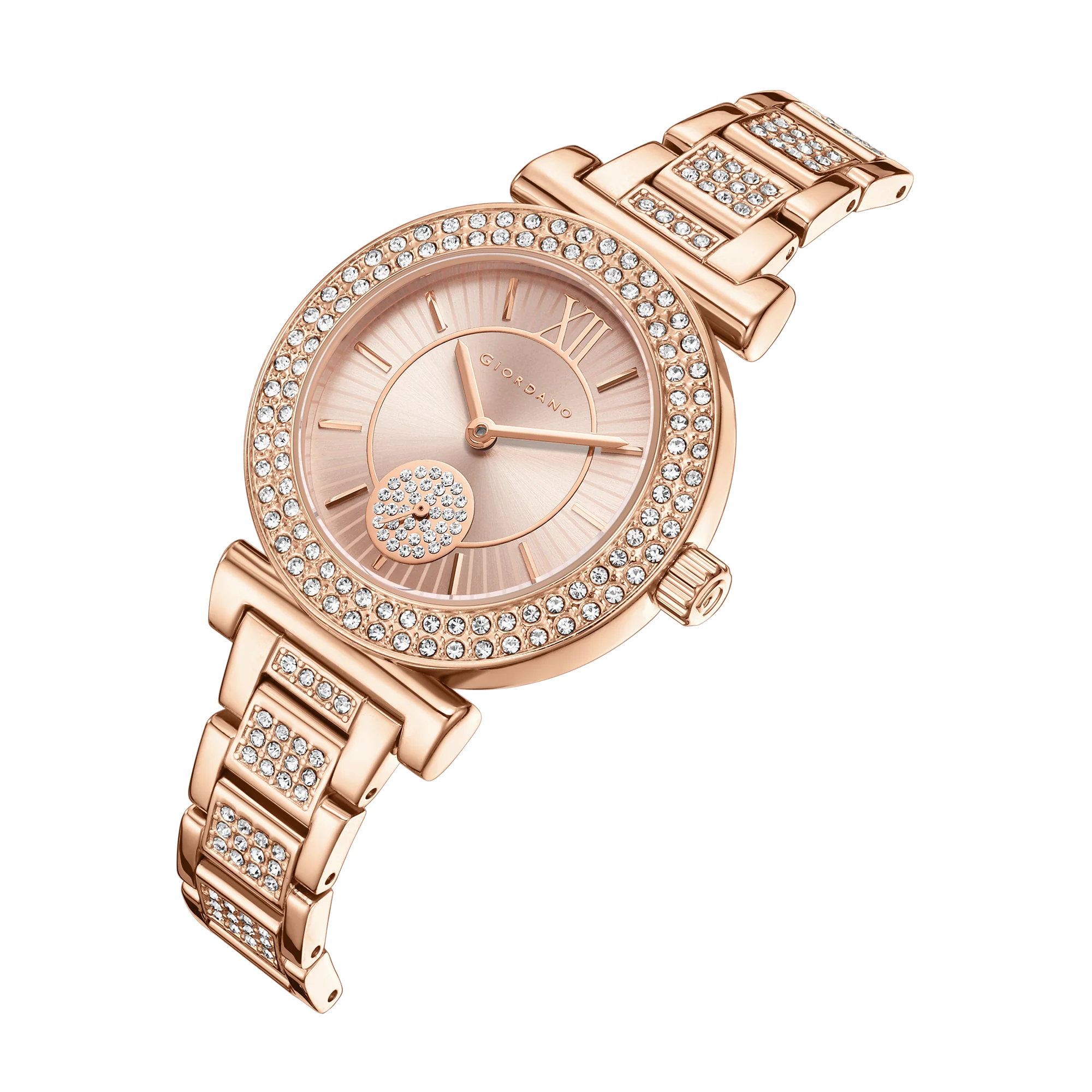 Giordano Luxury Analog Watch for Women - Elegant Crystal Design with sub dial and Diamond Studed statinless Steel Strap | GZ-60086-11 - Image 7