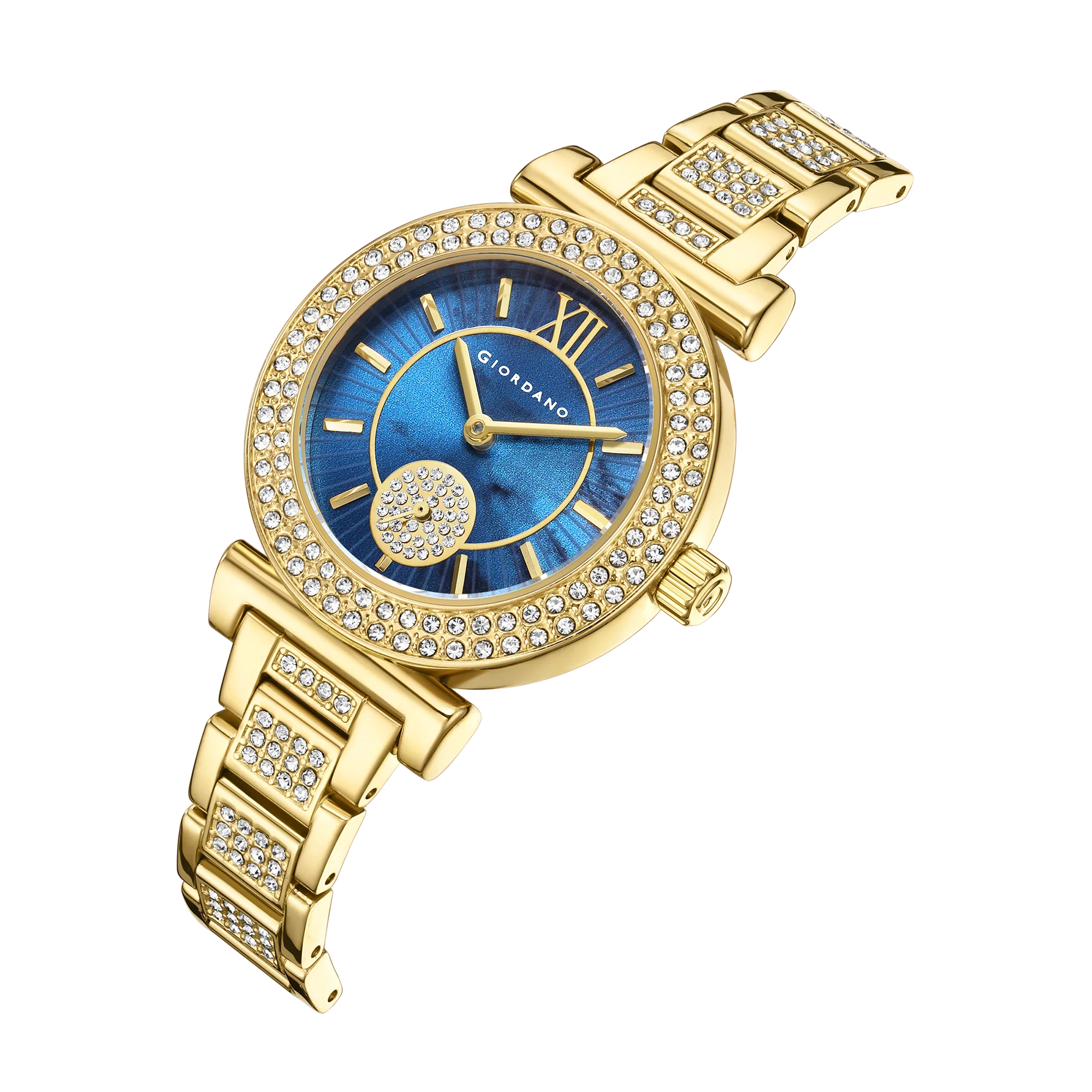 Giordano Luxury Analog Watch for Women - Elegant Crystal Design with sub dial and Diamond Studed statinless Steel Strap | GZ-60086-22 - Image 4