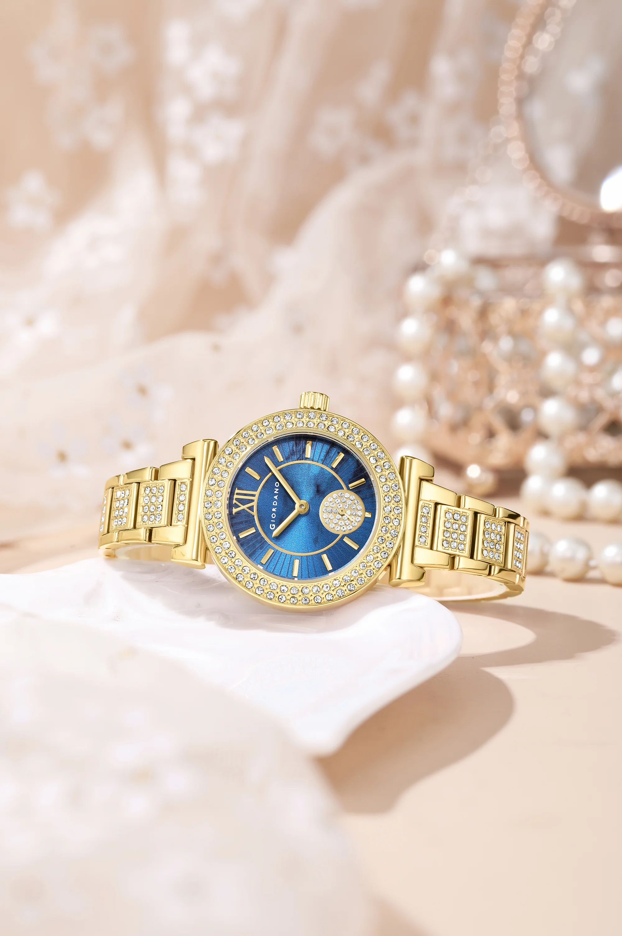 Giordano Luxury Analog Watch for Women - Elegant Crystal Design with sub dial and Diamond Studed statinless Steel Strap | GZ-60086-22 - Image 6