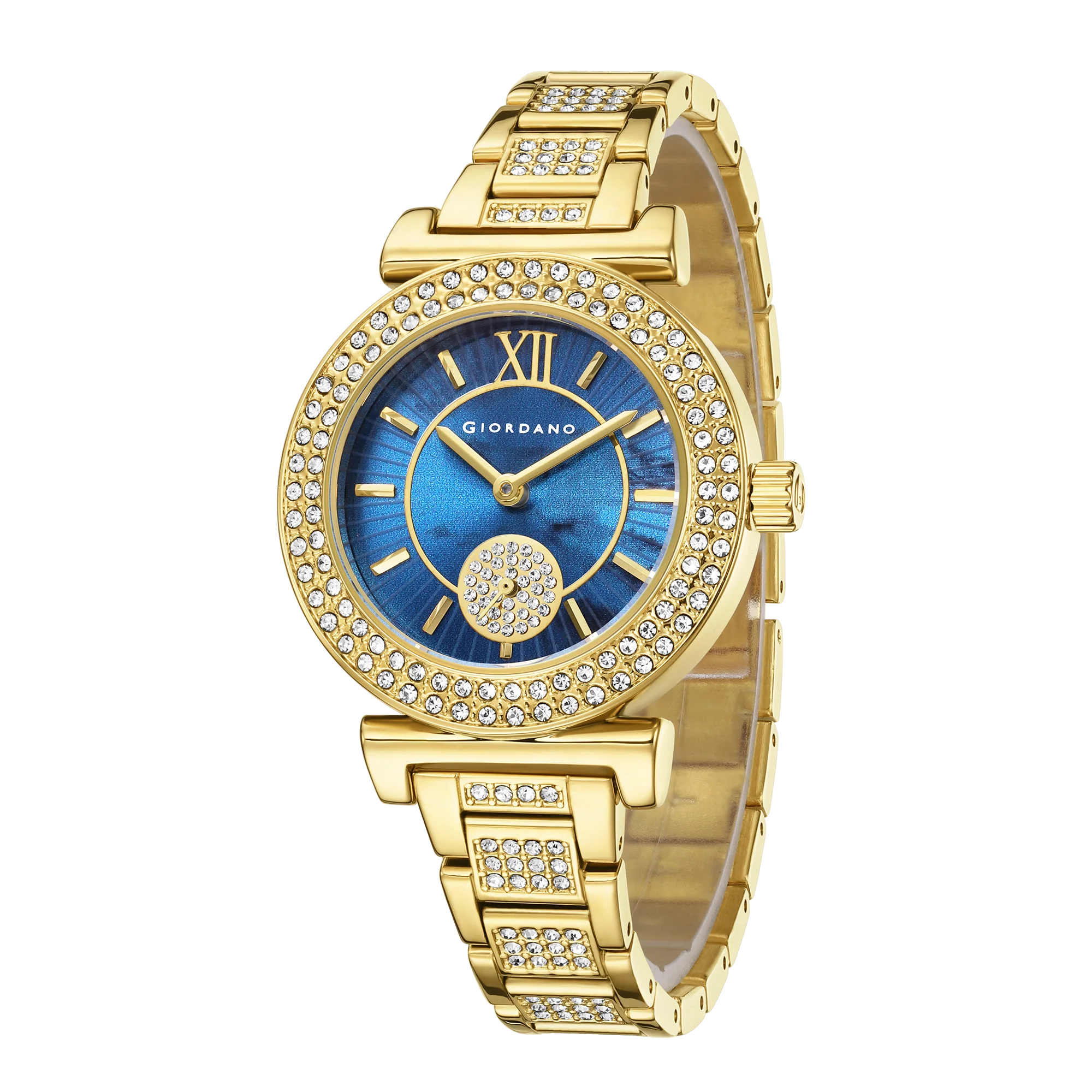 Giordano Luxury Analog Watch for Women - Elegant Crystal Design with sub dial and Diamond Studed statinless Steel Strap | GZ-60086-22 - Image 7