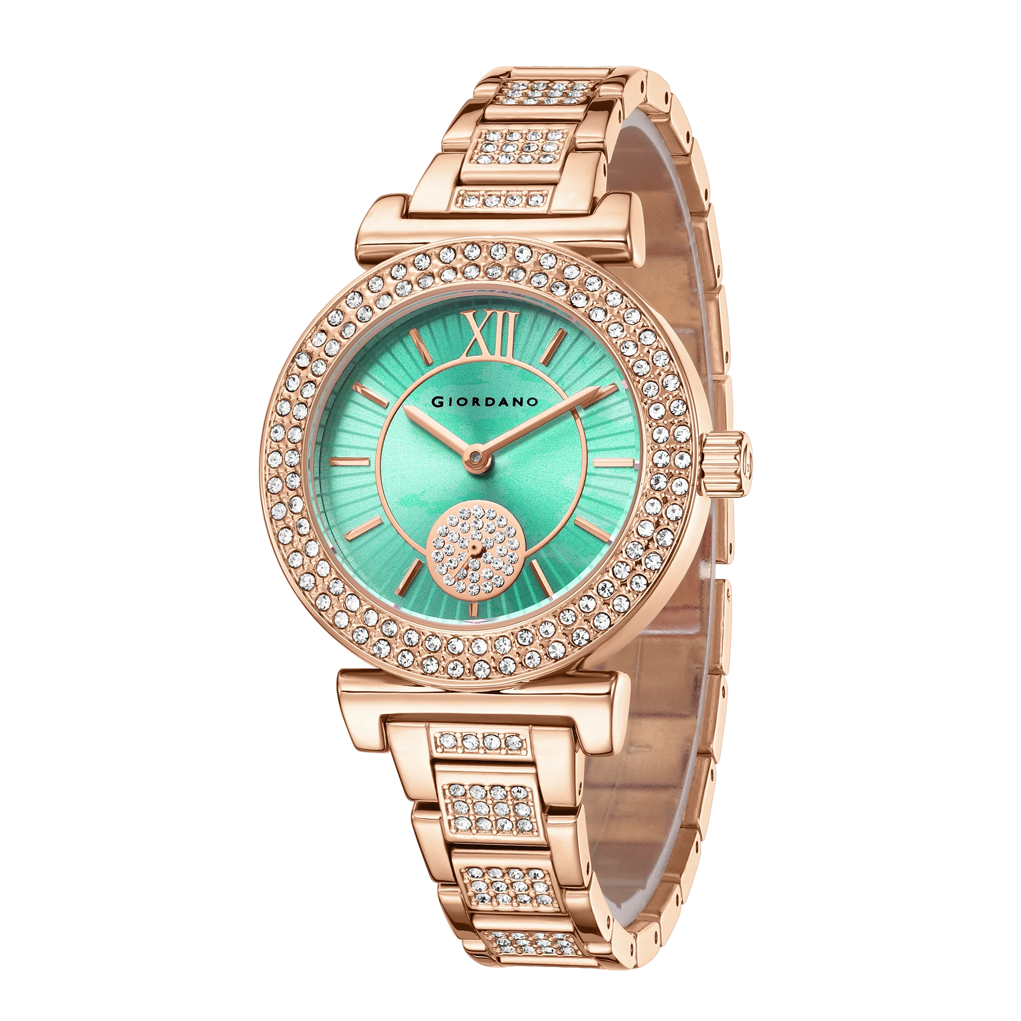 Giordano Luxury Analog Watch for Women - Elegant Crystal Design with sub dial and Diamond Studed statinless Steel Strap | GZ-60086-33 - Image 6