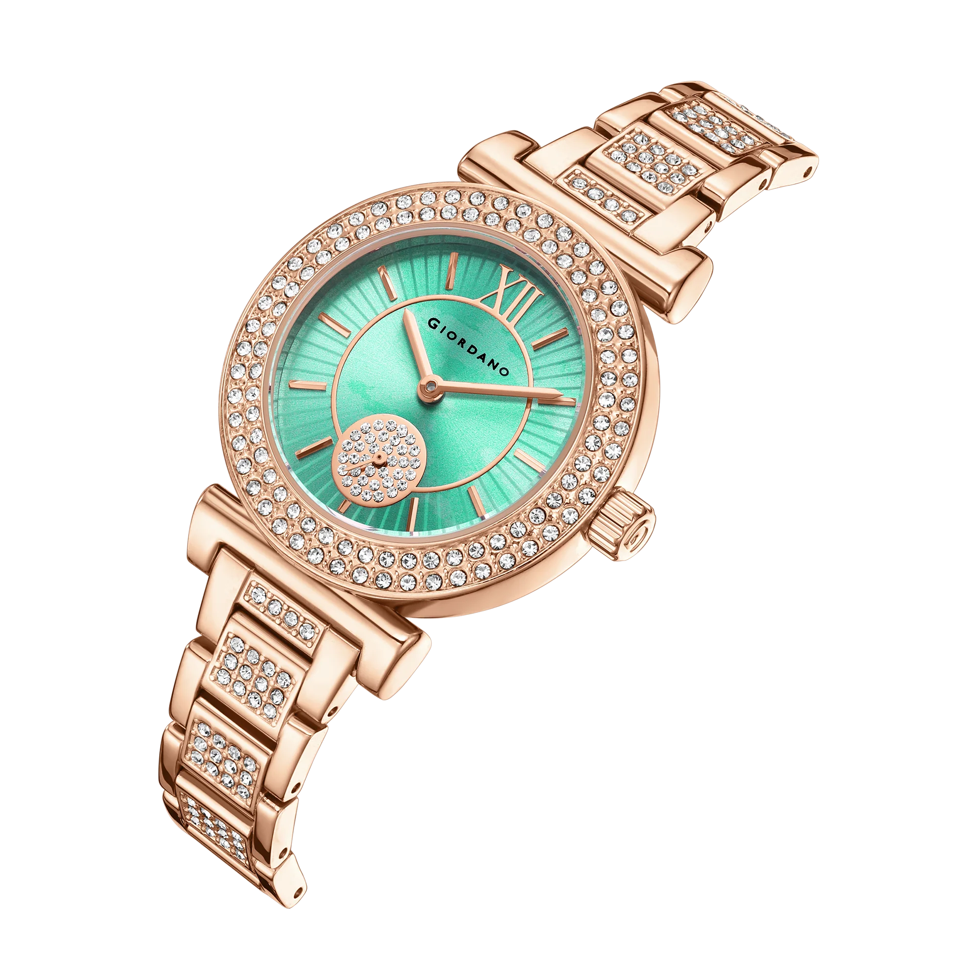 Giordano Luxury Analog Watch for Women - Elegant Crystal Design with sub dial and Diamond Studed statinless Steel Strap | GZ-60086-33 - Image 7