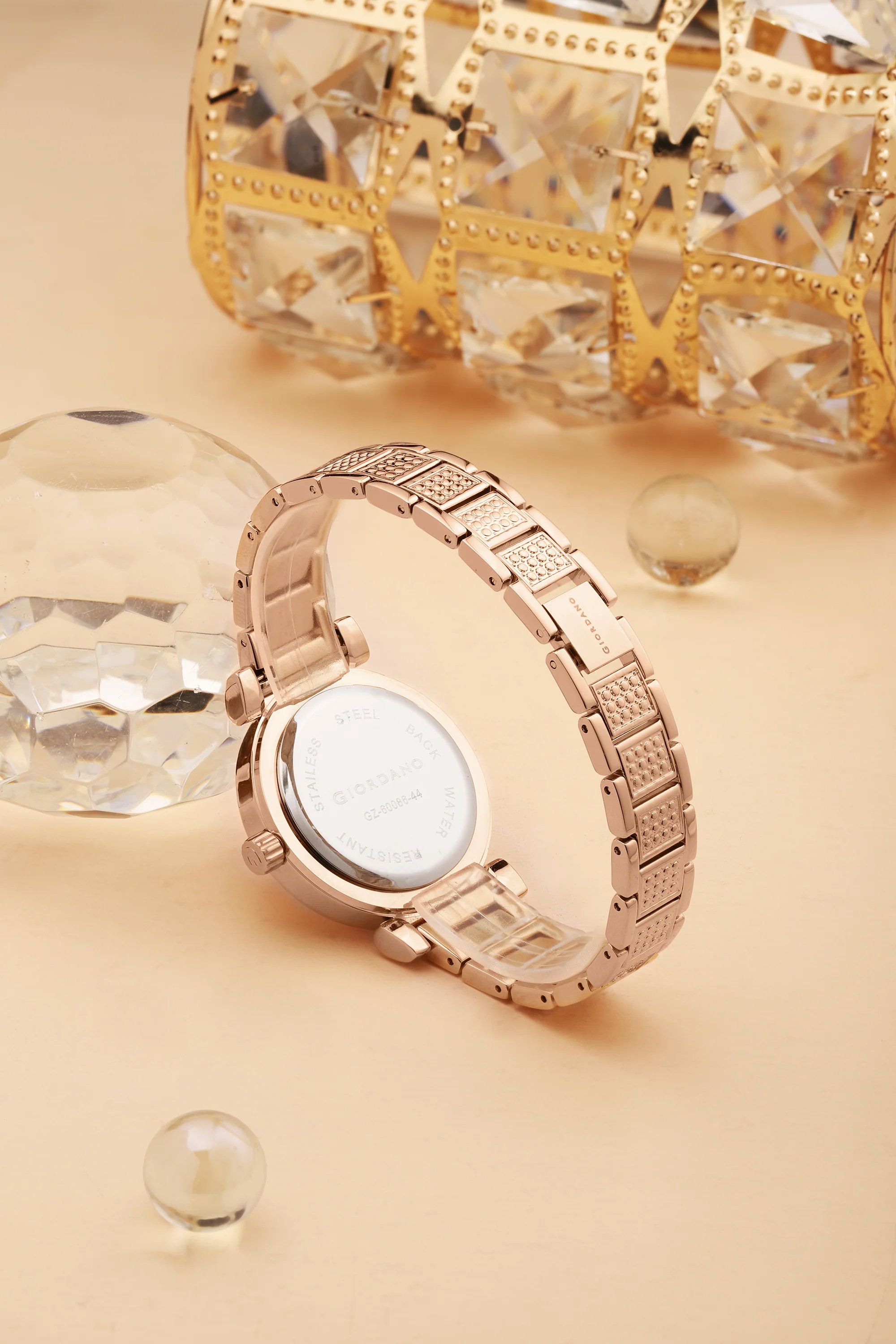 Giordano Luxury Analog Watch for Women – Elegant Crystal-Studded Design, Sub-Dial Detail, Rose Gold Stainless Steel Strap, Quartz Movement GZ-60086-44 - Image 4