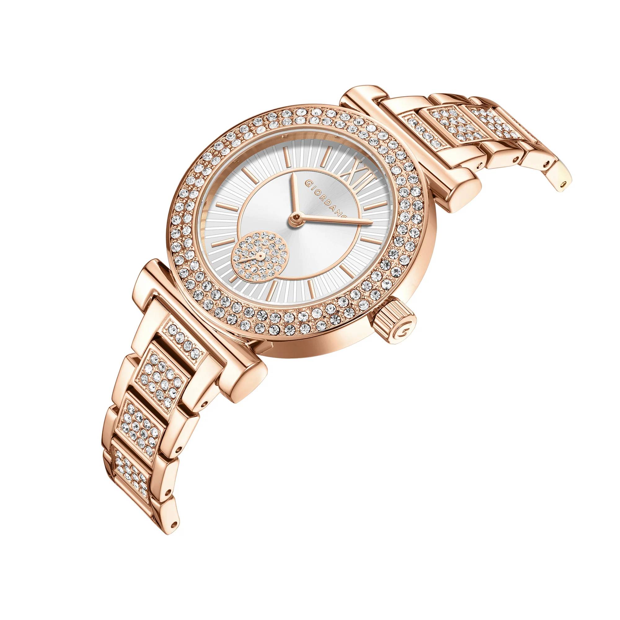 Giordano Luxury Analog Watch for Women – Elegant Crystal-Studded Design, Sub-Dial Detail, Rose Gold Stainless Steel Strap, Quartz Movement GZ-60086-44 - Image 6