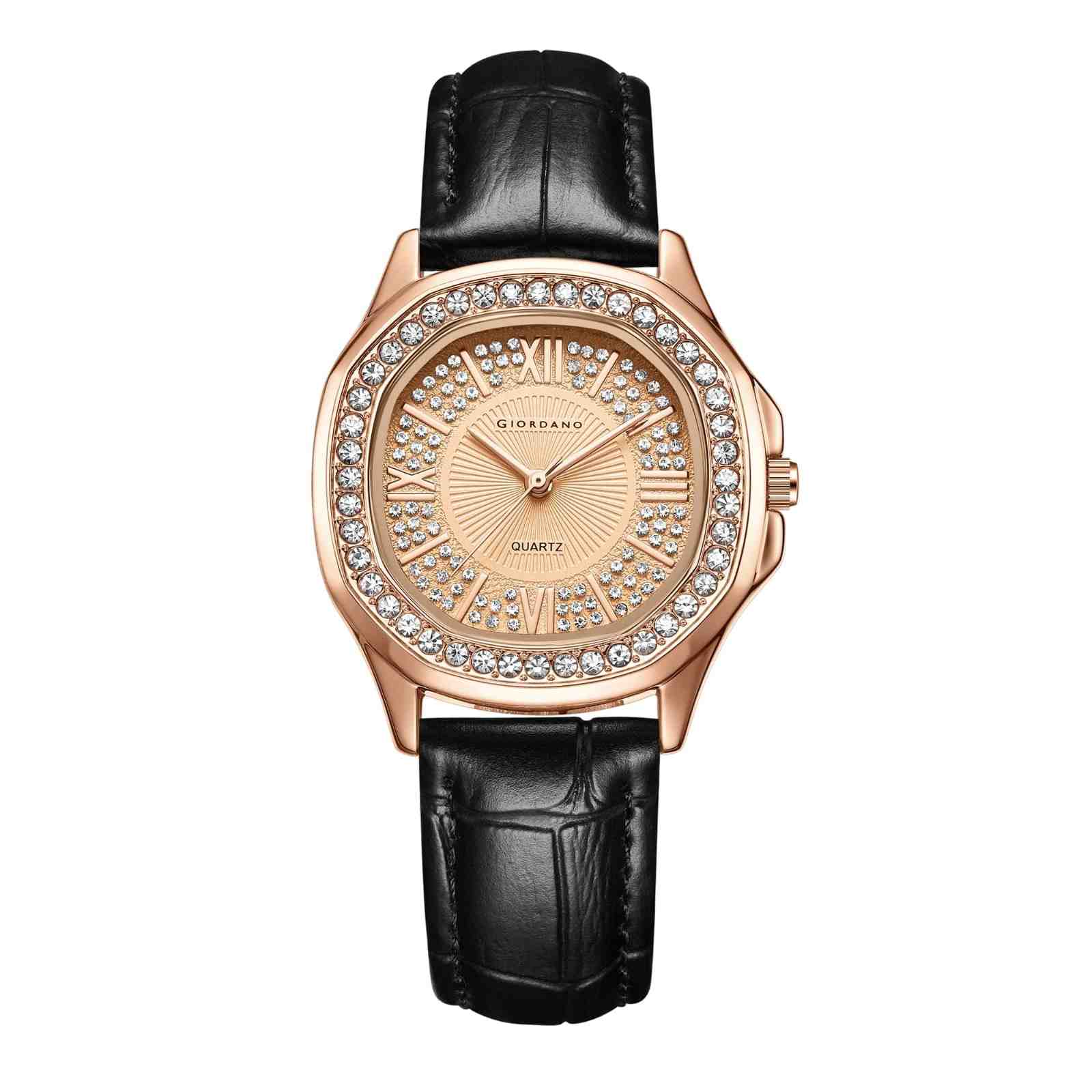 Giordano Luxury Analog Watch for Women with Crystal-Studded Bezel & Leather Strap – Octagonal Case, Elegant Quartz Wristwatch GZ-60141-11 - Image 5