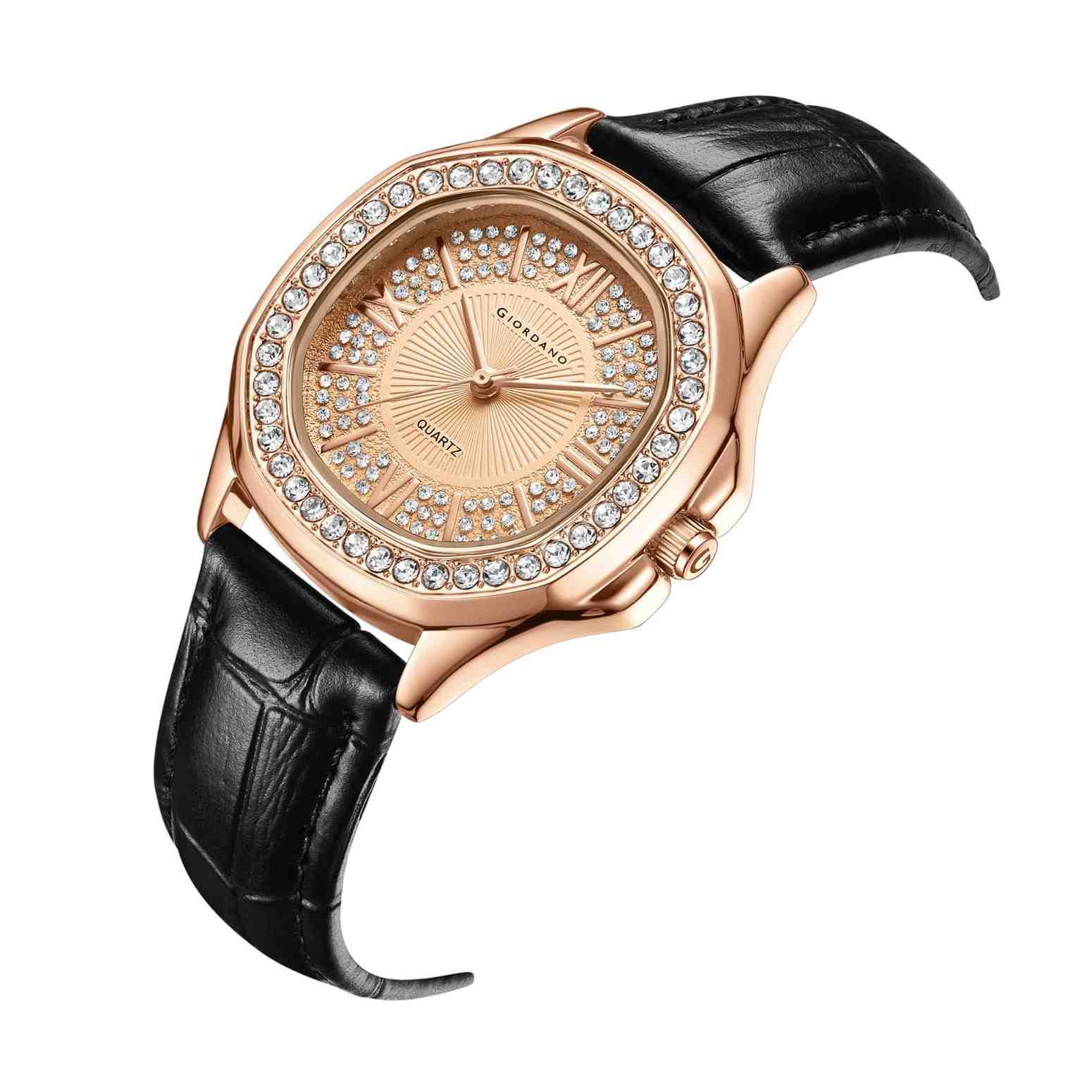 Giordano Luxury Analog Watch for Women with Crystal-Studded Bezel & Leather Strap – Octagonal Case, Elegant Quartz Wristwatch GZ-60141-11 - Image 6