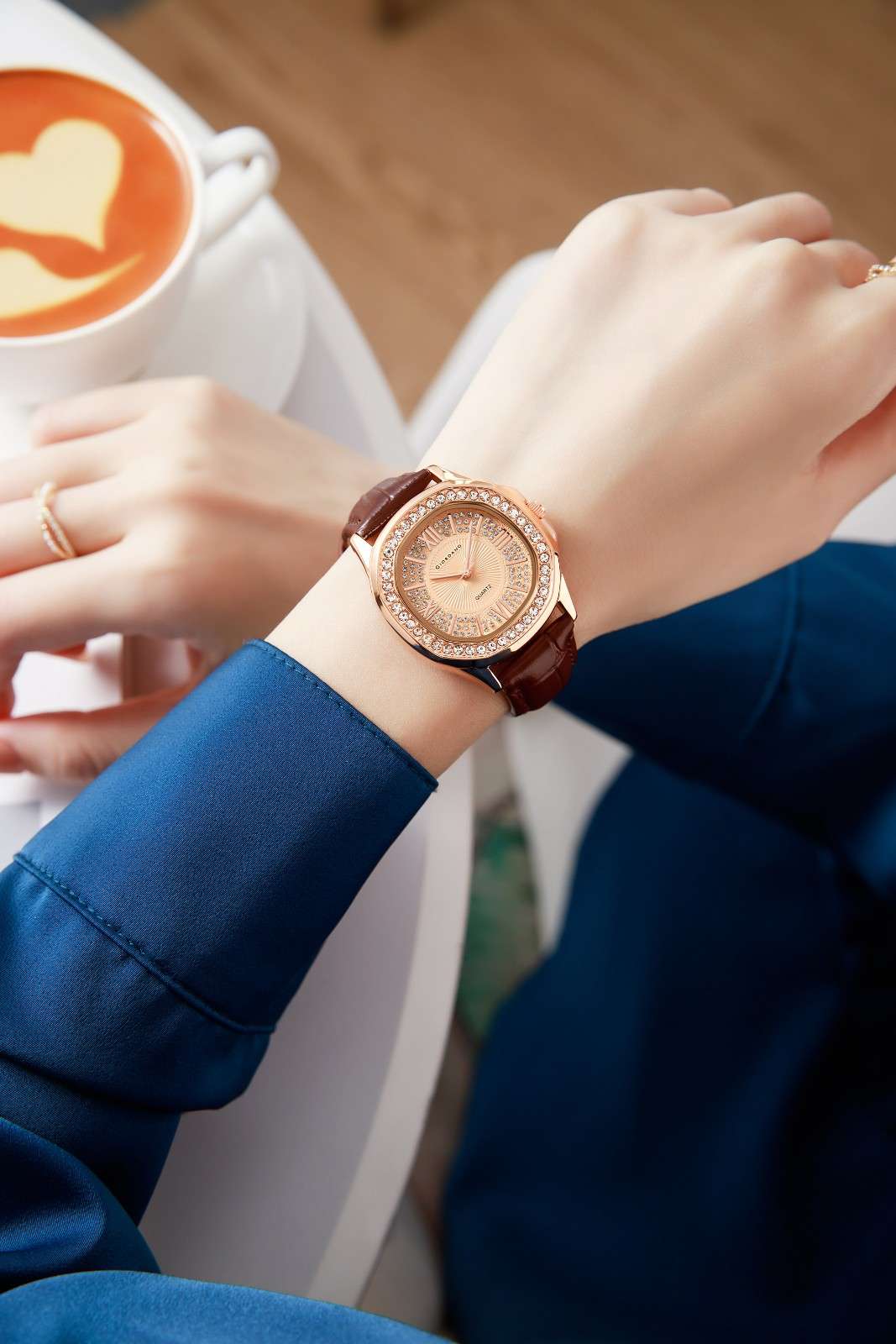 Giordano Luxury Analog Watch for Women with Crystal-Studded Bezel & Leather Strap – Octagonal Case, Elegant Quartz Wristwatch GZ-60141-22 - Image 2