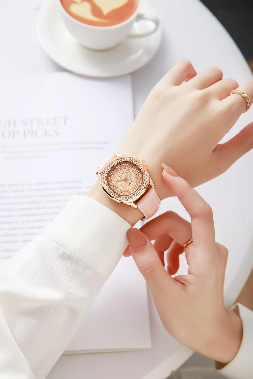Giordano Luxury Analog Watch for Women with Crystal-Studded Bezel & Leather Strap – Octagonal Case, Elegant Quartz Wristwatch GZ-60141-33 - Image 2