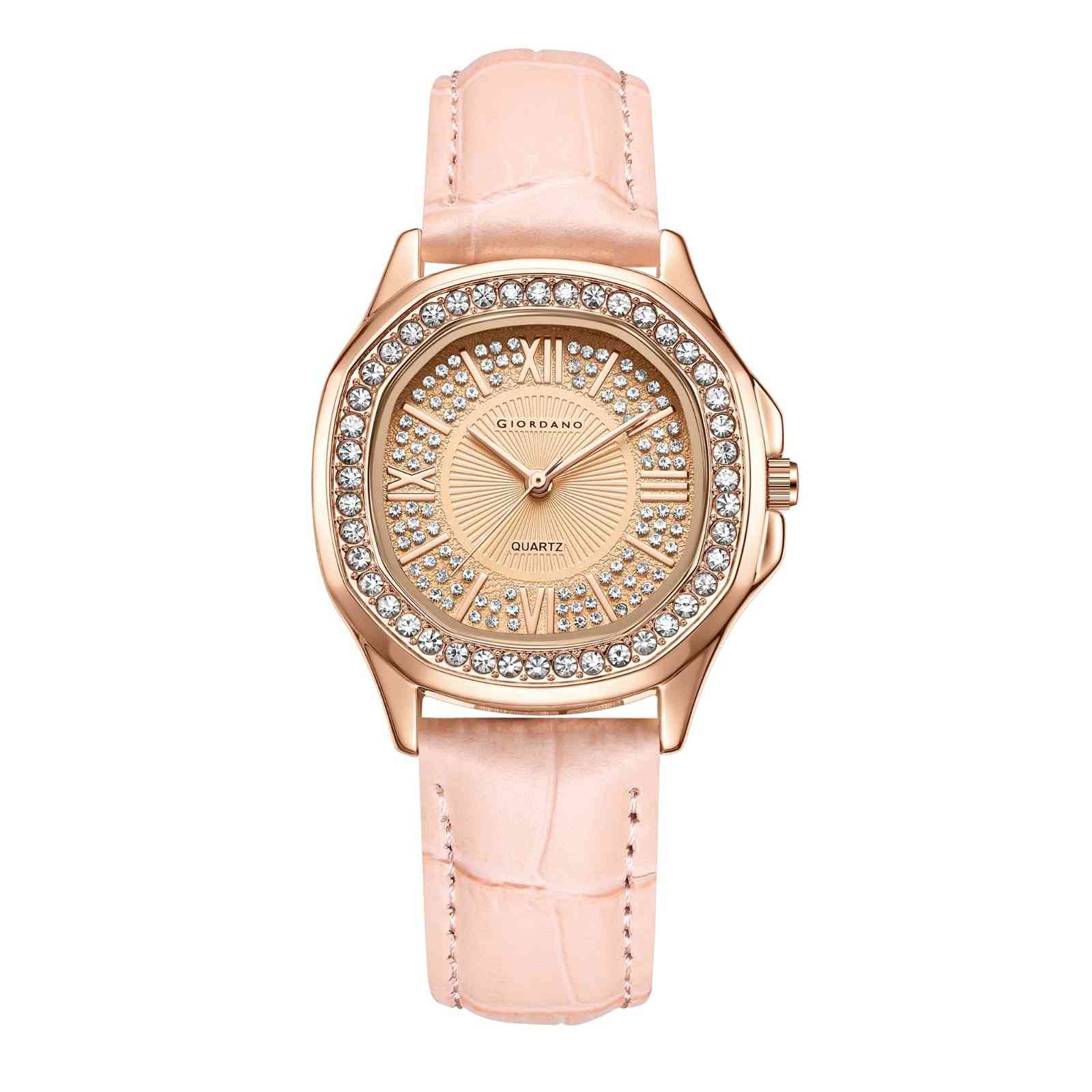 Giordano Luxury Analog Watch for Women with Crystal-Studded Bezel & Leather Strap – Octagonal Case, Elegant Quartz Wristwatch GZ-60141-33 - Image 5