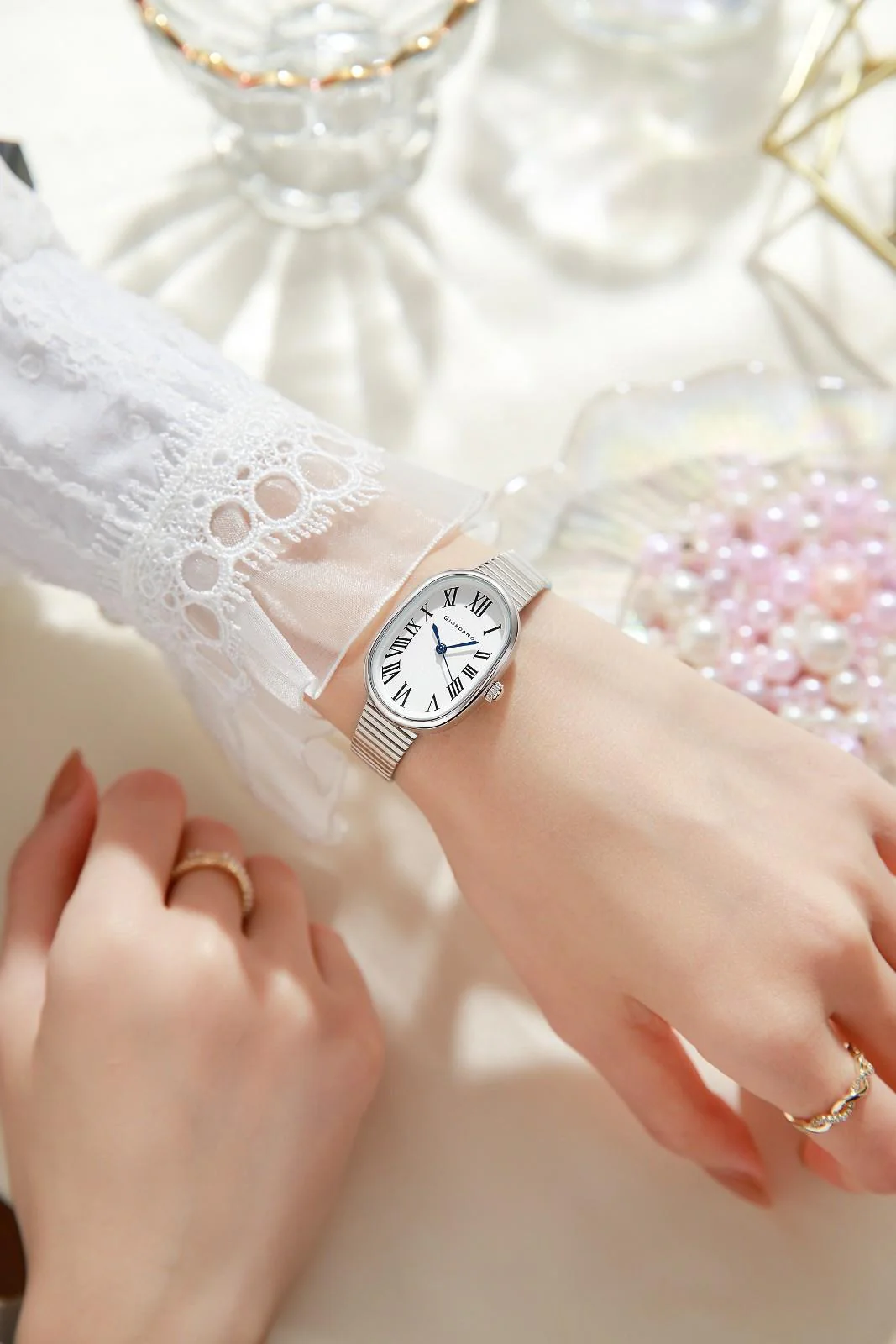 GIORDANO Luxury Analog Watch for Women with Oval Roman Numeral Dial, Stainless Steel Strap, Quartz Movement - GZ-60125-22 - Image 2