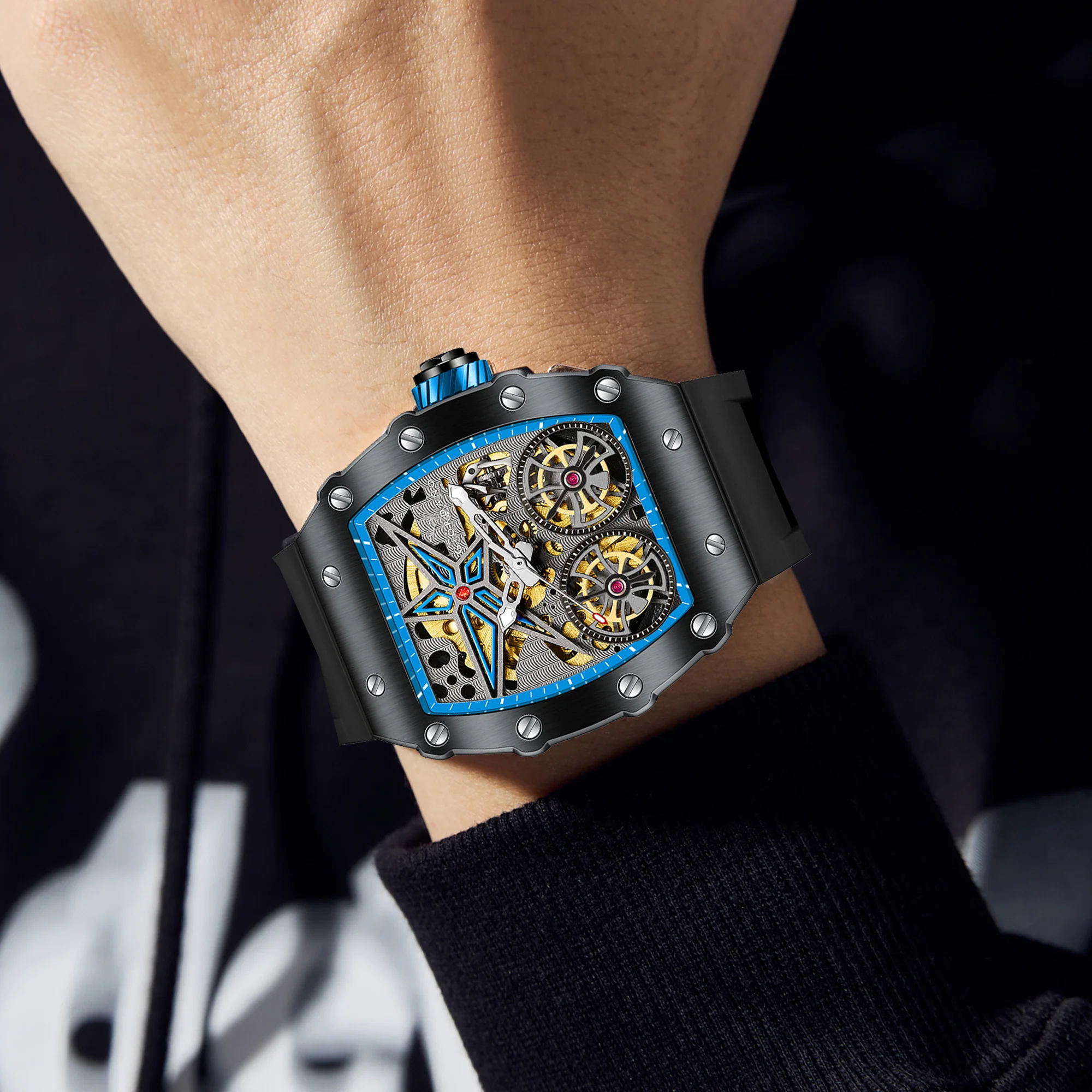 Giordano Luxury Automatic Watch for Men – Mechanical Skeleton Dial, Dual Gear Display,Silicon Strap | GZ-50128-01 - Image 3